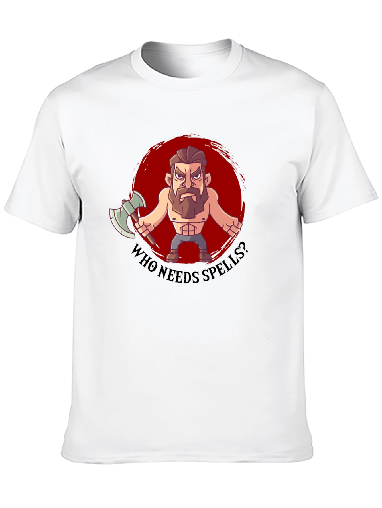 Black Barbarian Cartoon T-Shirt - Who Needs Spells? view 10