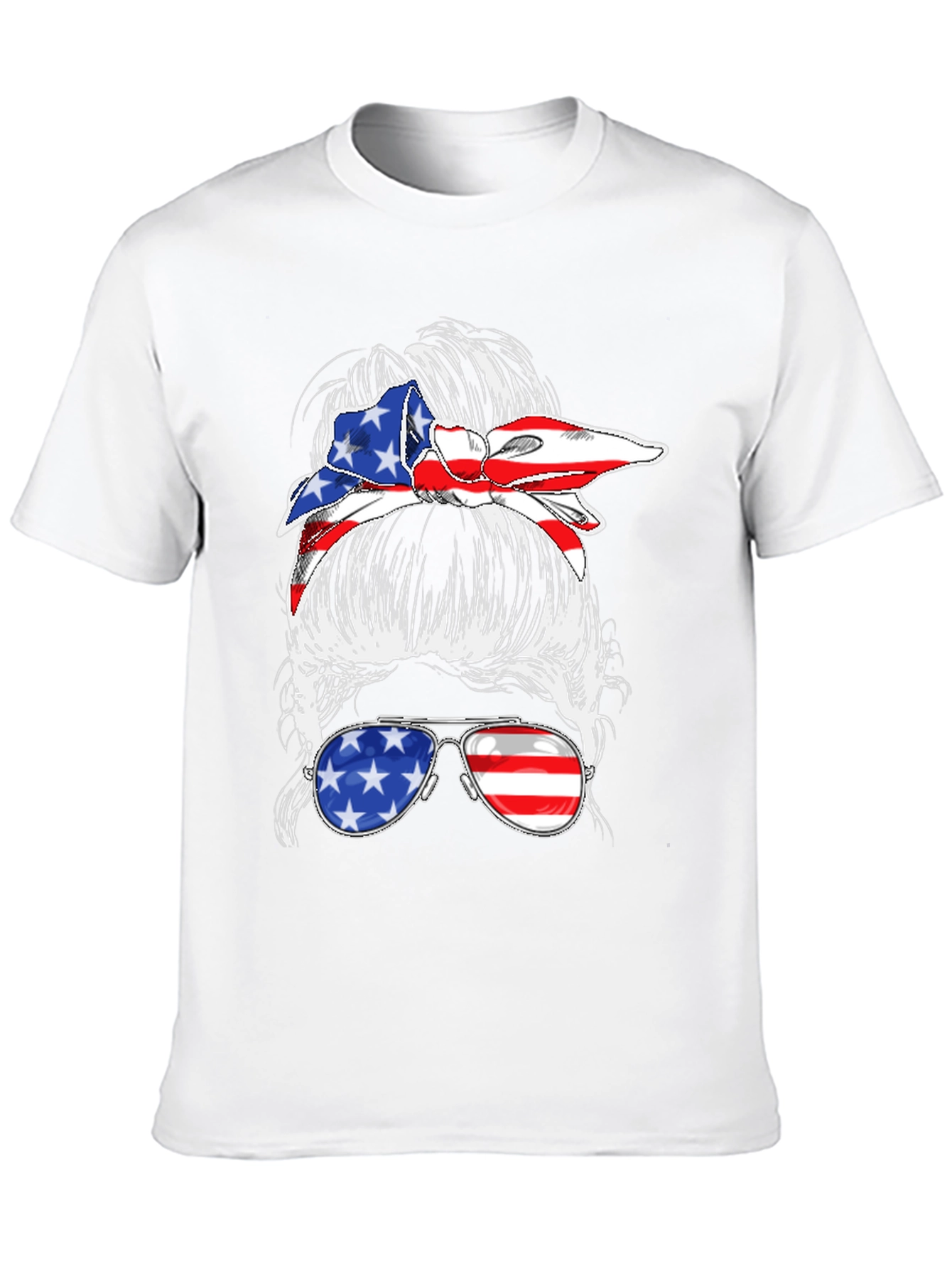 Black Messy Bun American Flag T-Shirt view 10