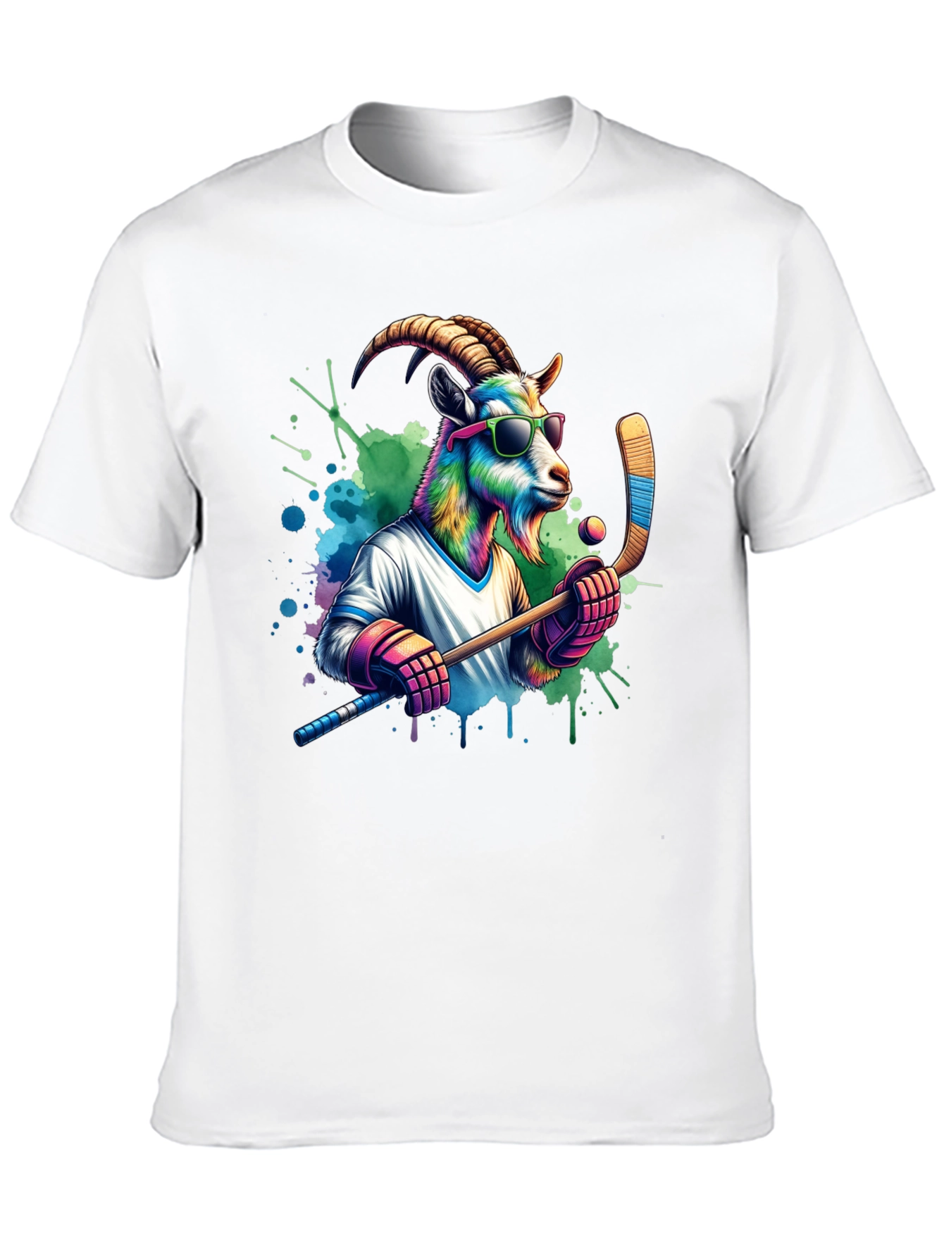 Black Cool Goat Hockey Player Graphic Tee view 10