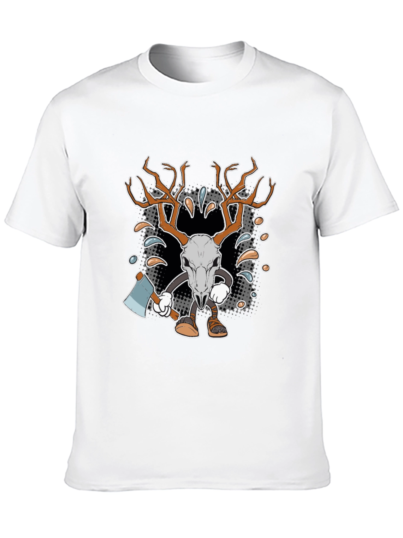 Black Cartoon Deer Skull Axe T-Shirt view 10
