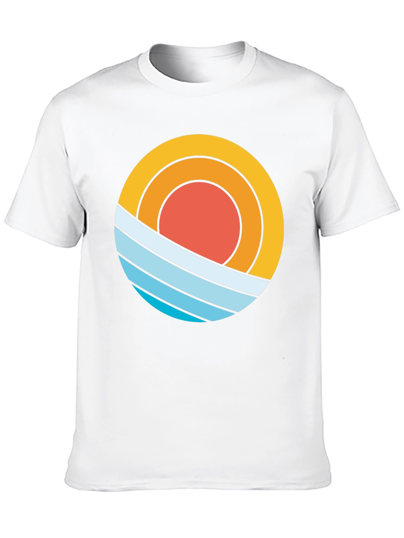 Black Retro Sun & Waves Graphic Tee - Black Cotton T-Shirt view 10