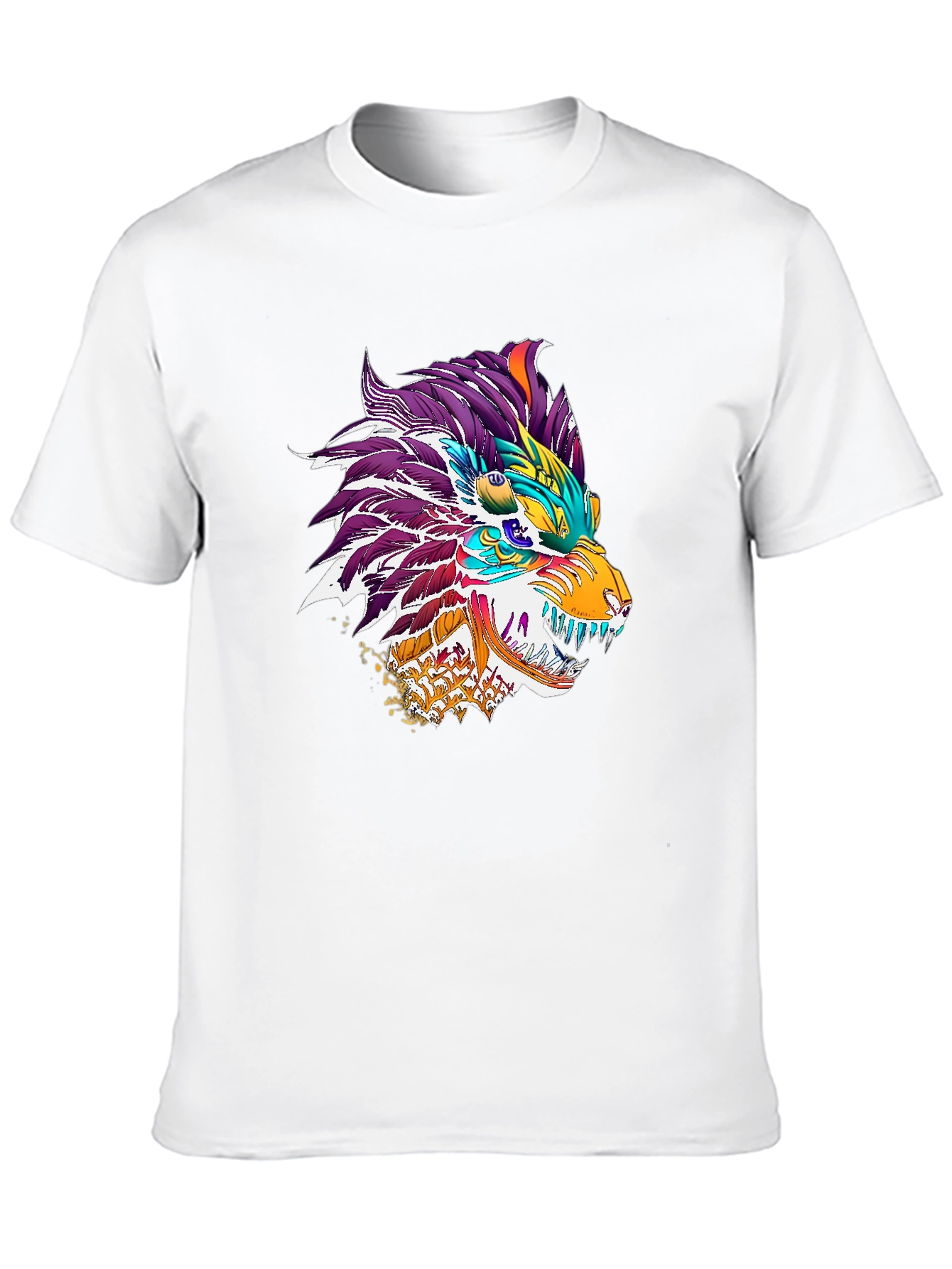 Black Colorful Dragon Wolf Graphic Tee - Black view 10