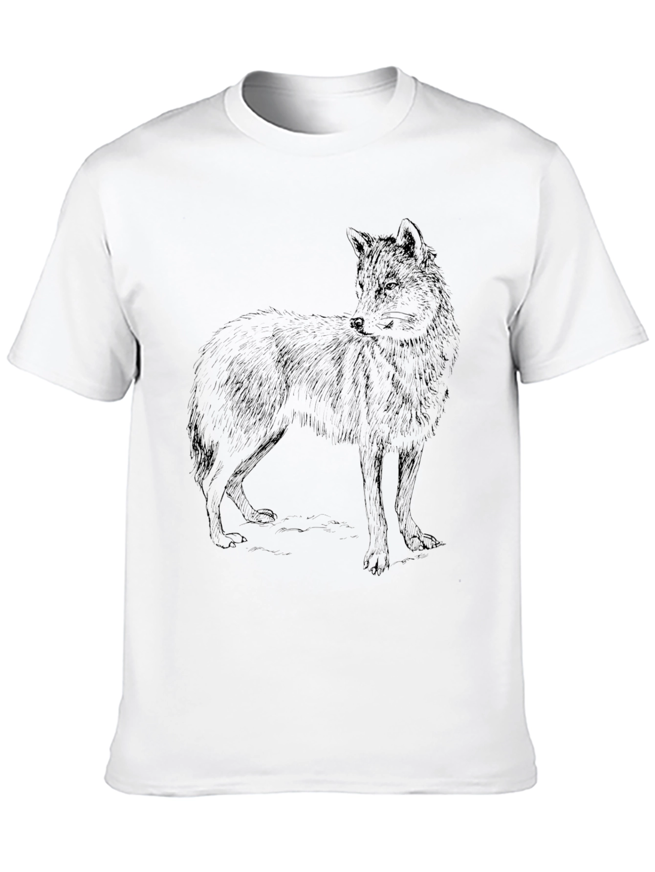 Black Men's Black T-Shirt with Wolf Graphic view 10
