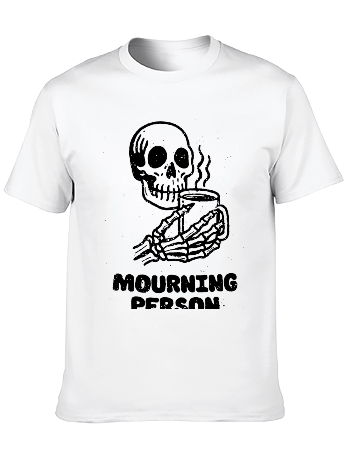 Black Mourning Person T-Shirt - Skeleton Coffee Graphic Tee view 10
