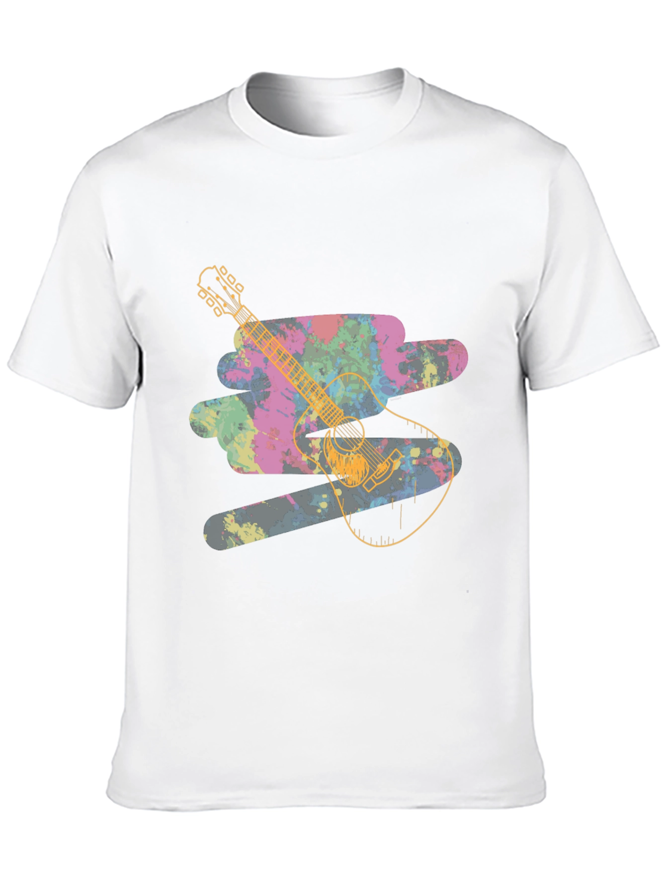 Black Guitar Splash Graphic Tee - Unique Colorful Design view 10