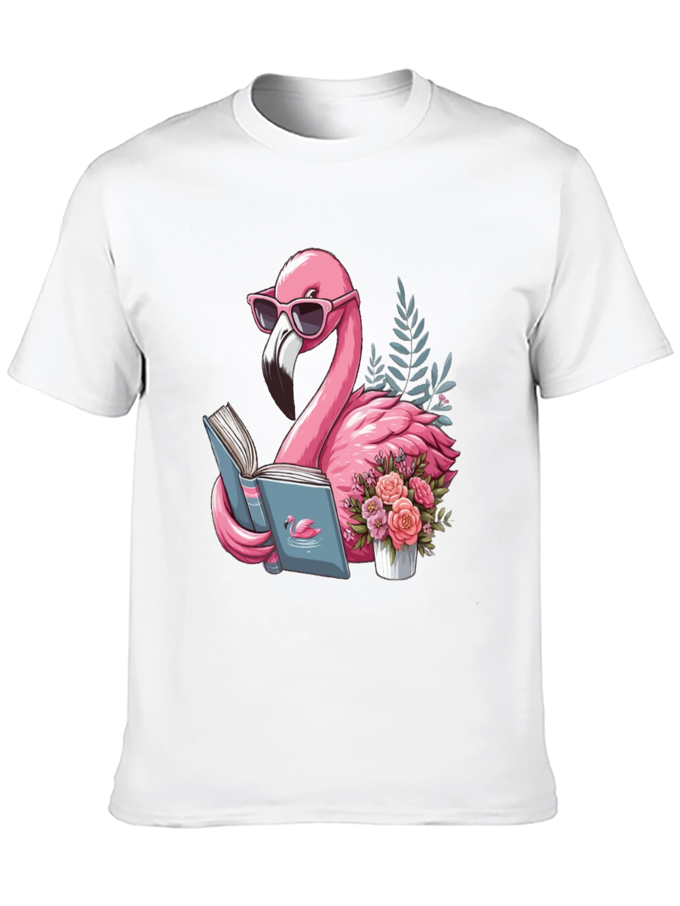 Black Flamingo Reading T-Shirt - Black Cotton Tee view 10