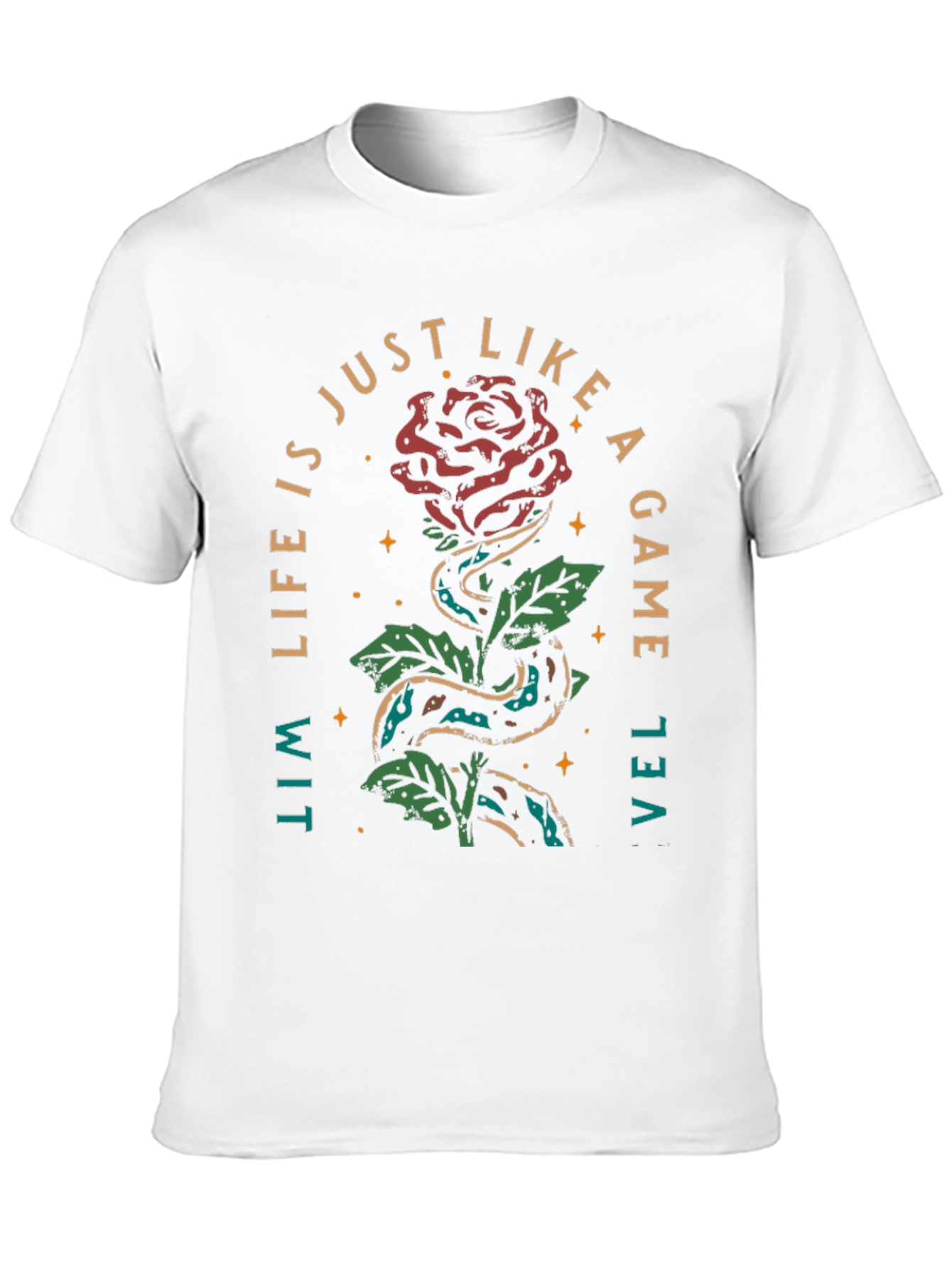 Black Rose & Snake Graphic Tee - Life is a Game T-Shirt view 10