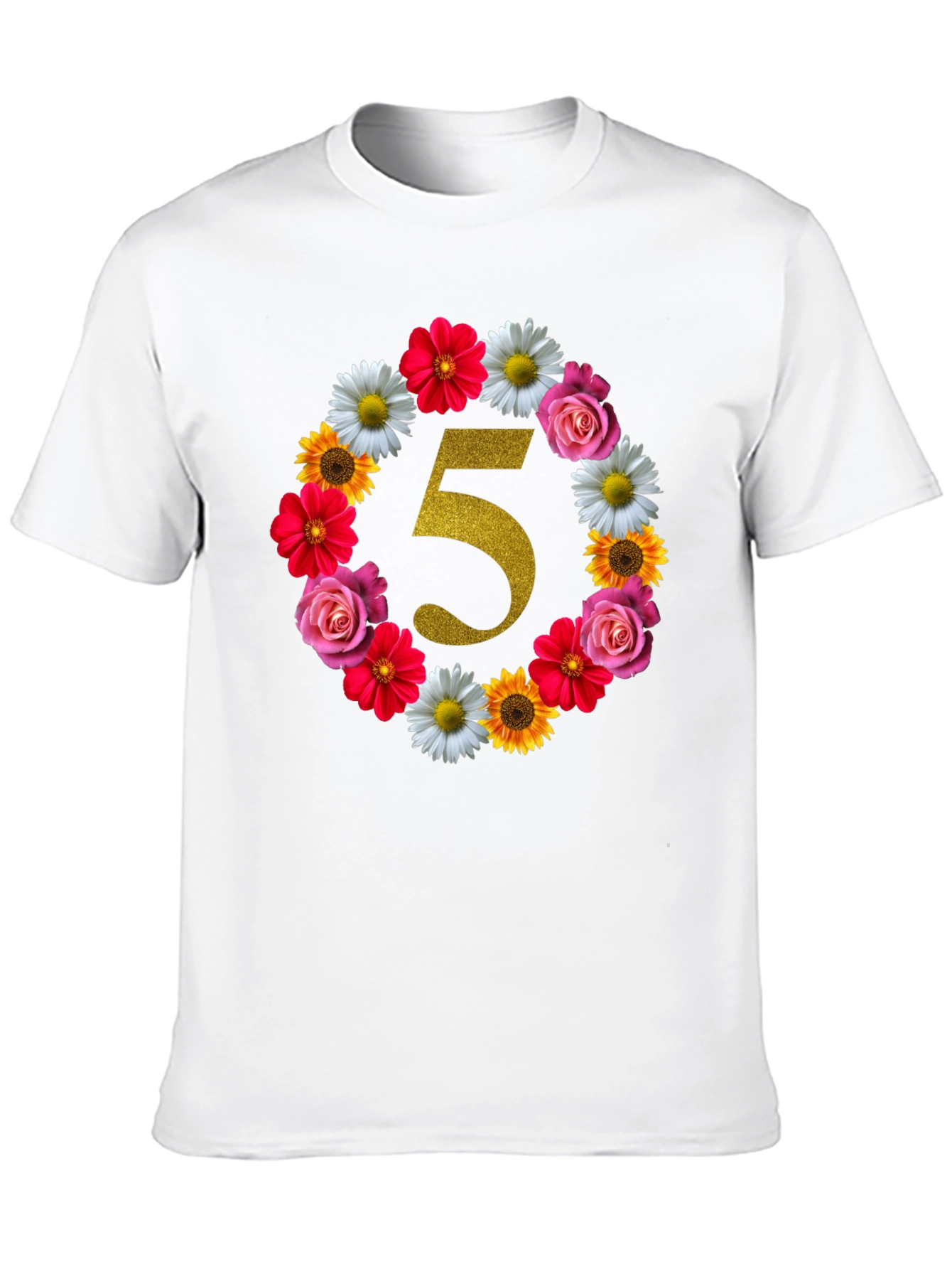 Black Floral Number 5 Birthday T-Shirt view 10