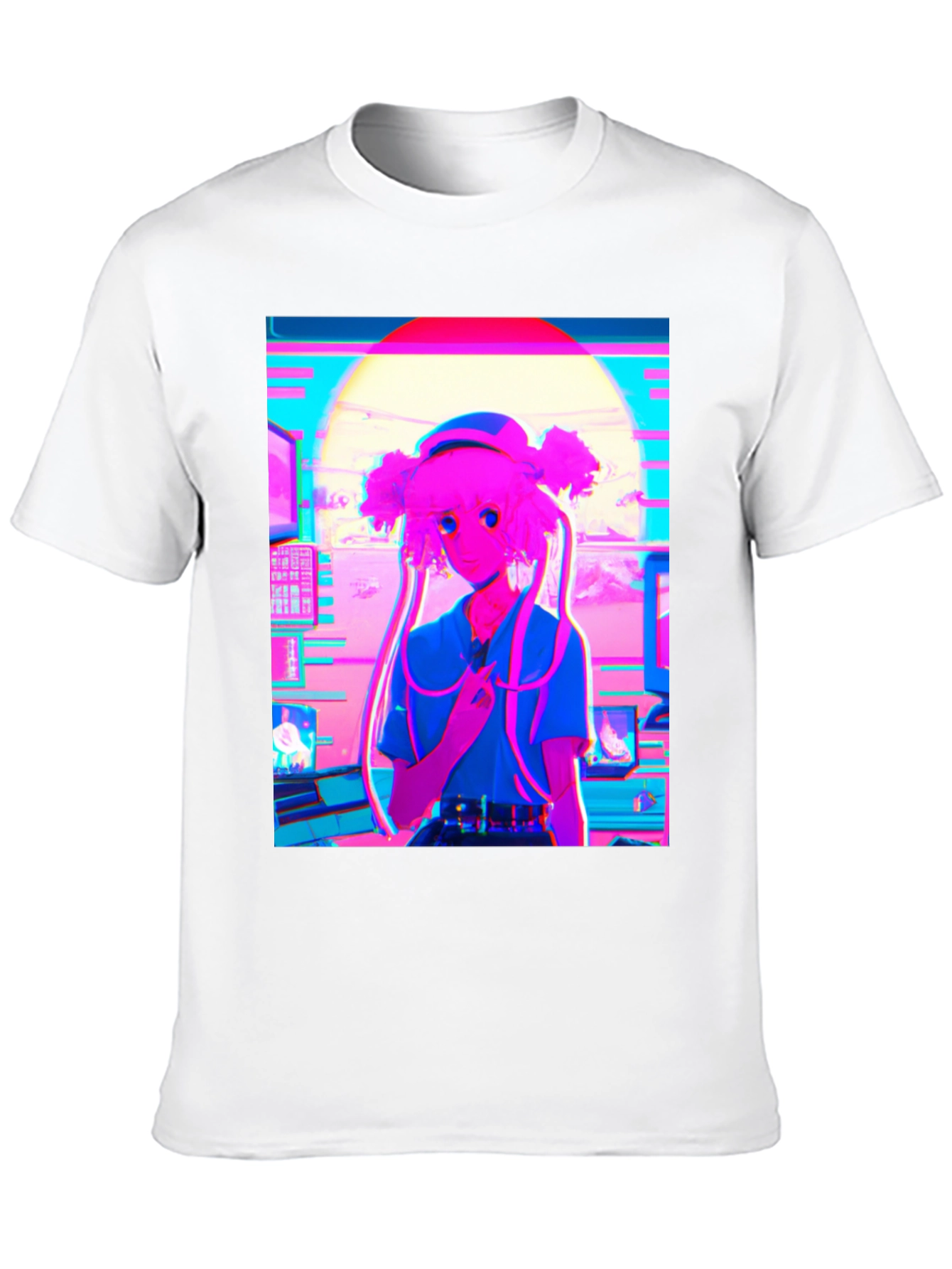 Black Vaporwave Anime Girl Graphic T-Shirt view 10