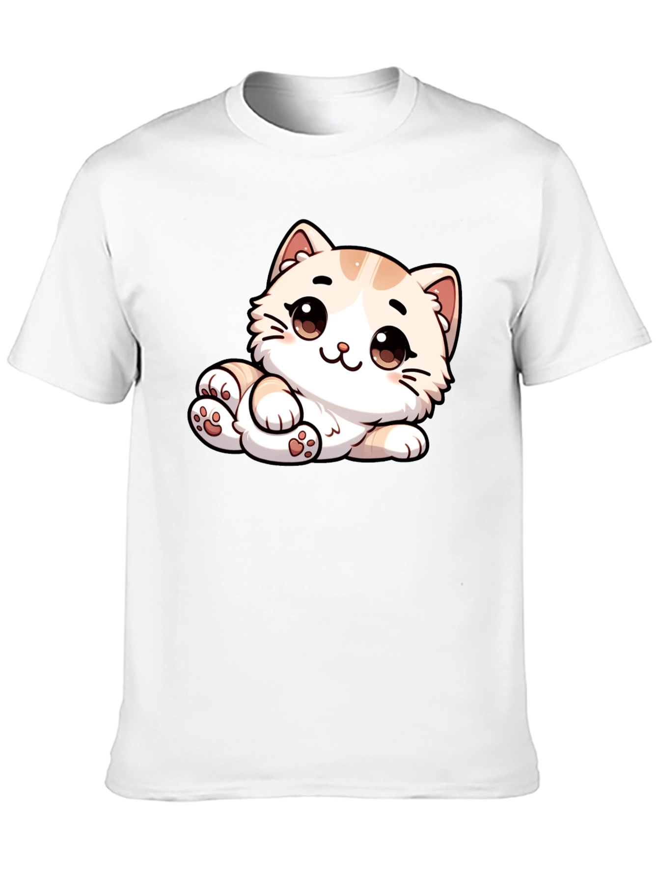 Black Cute Cartoon Cat Graphic Tee - Unisex Black T-Shirt view 10