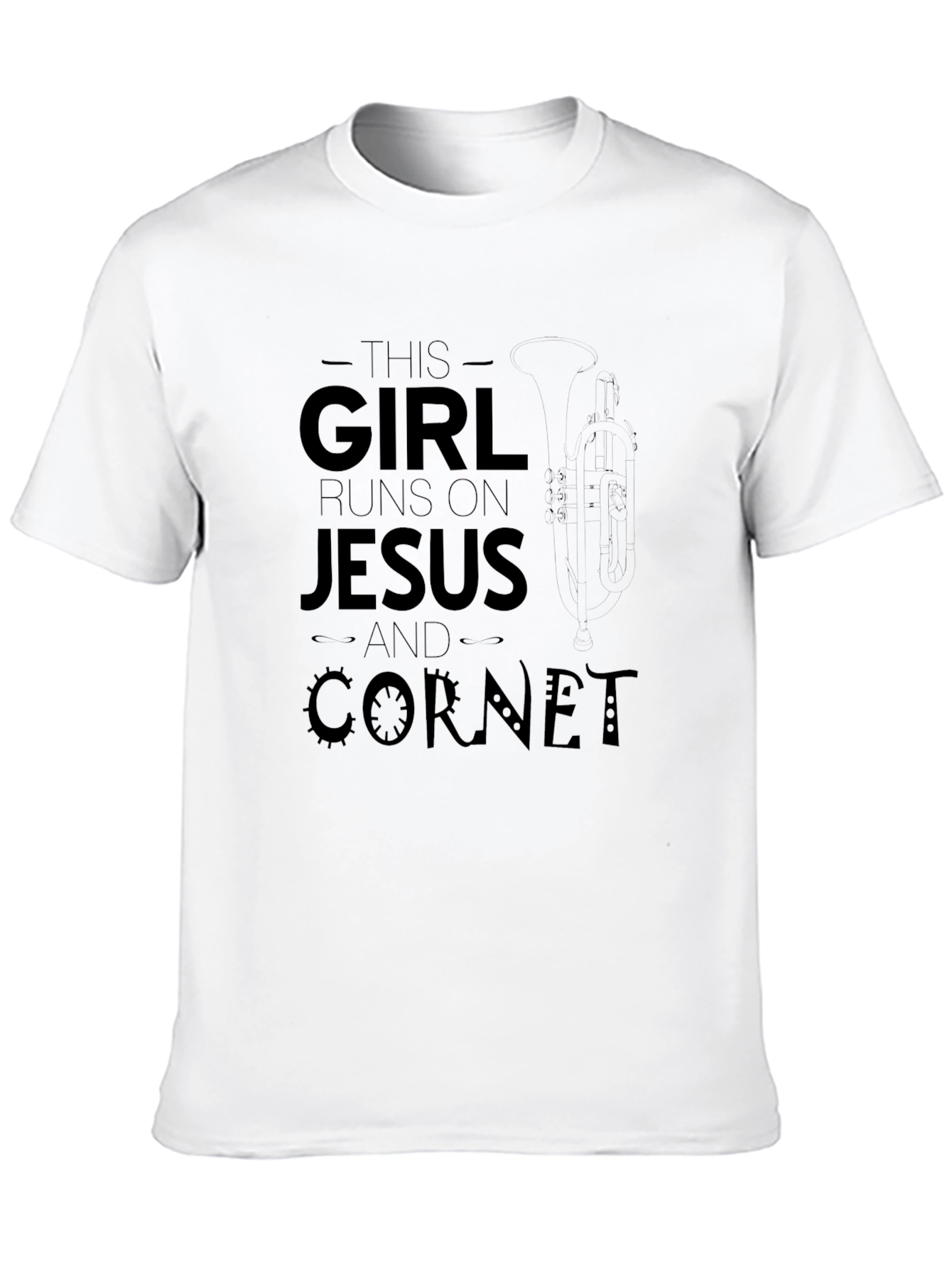 Black Girl Runs on Jesus and Cornet T-Shirt view 10