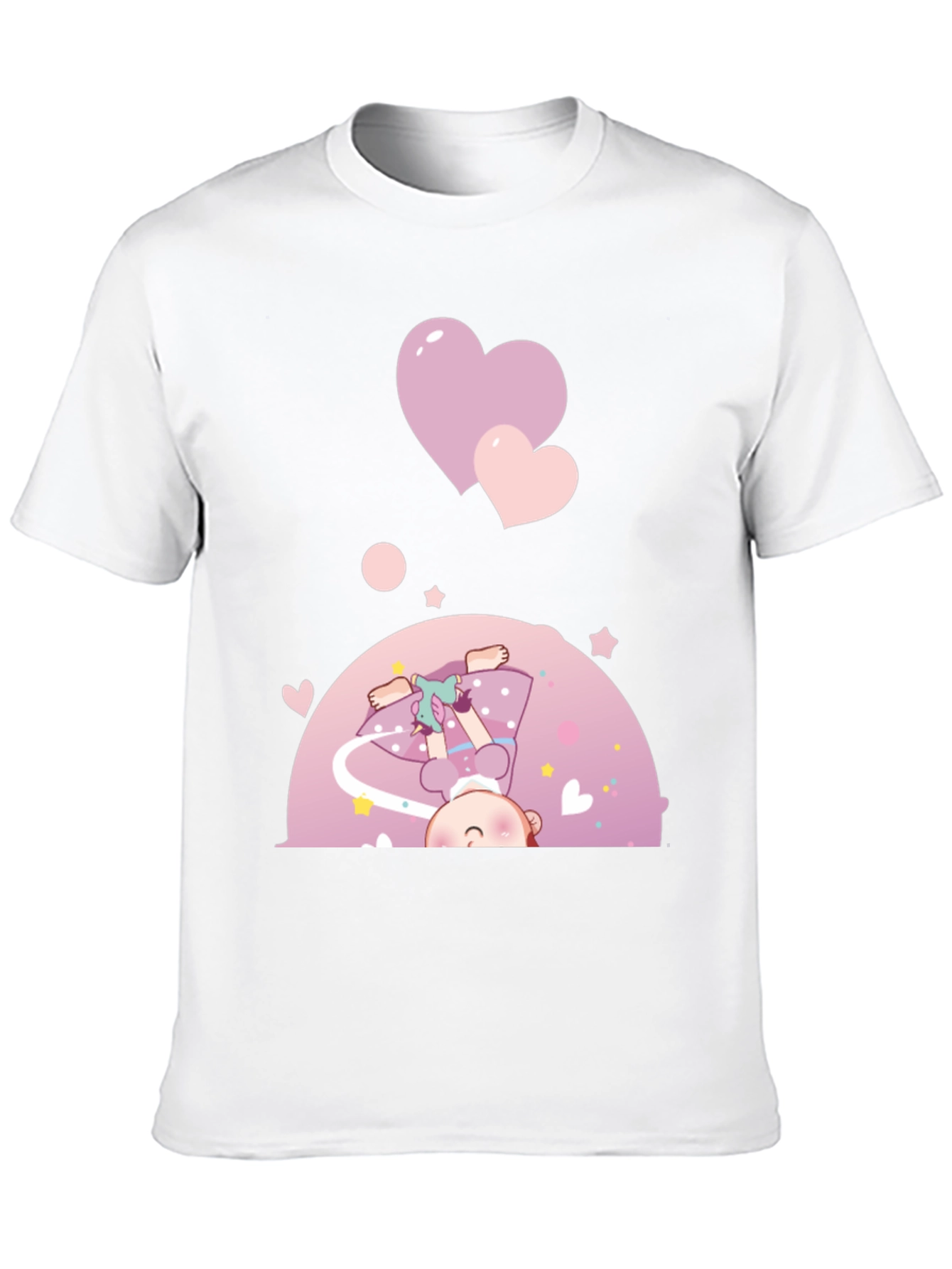 Black Cute Cartoon Girl with Hearts Black T-Shirt view 10
