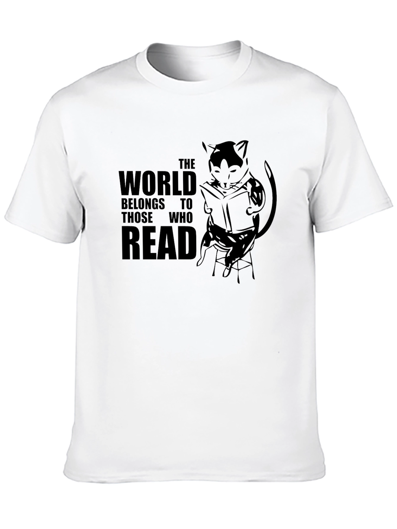 Black Reading Cat Graphic T-Shirt - Unisex Tee view 10
