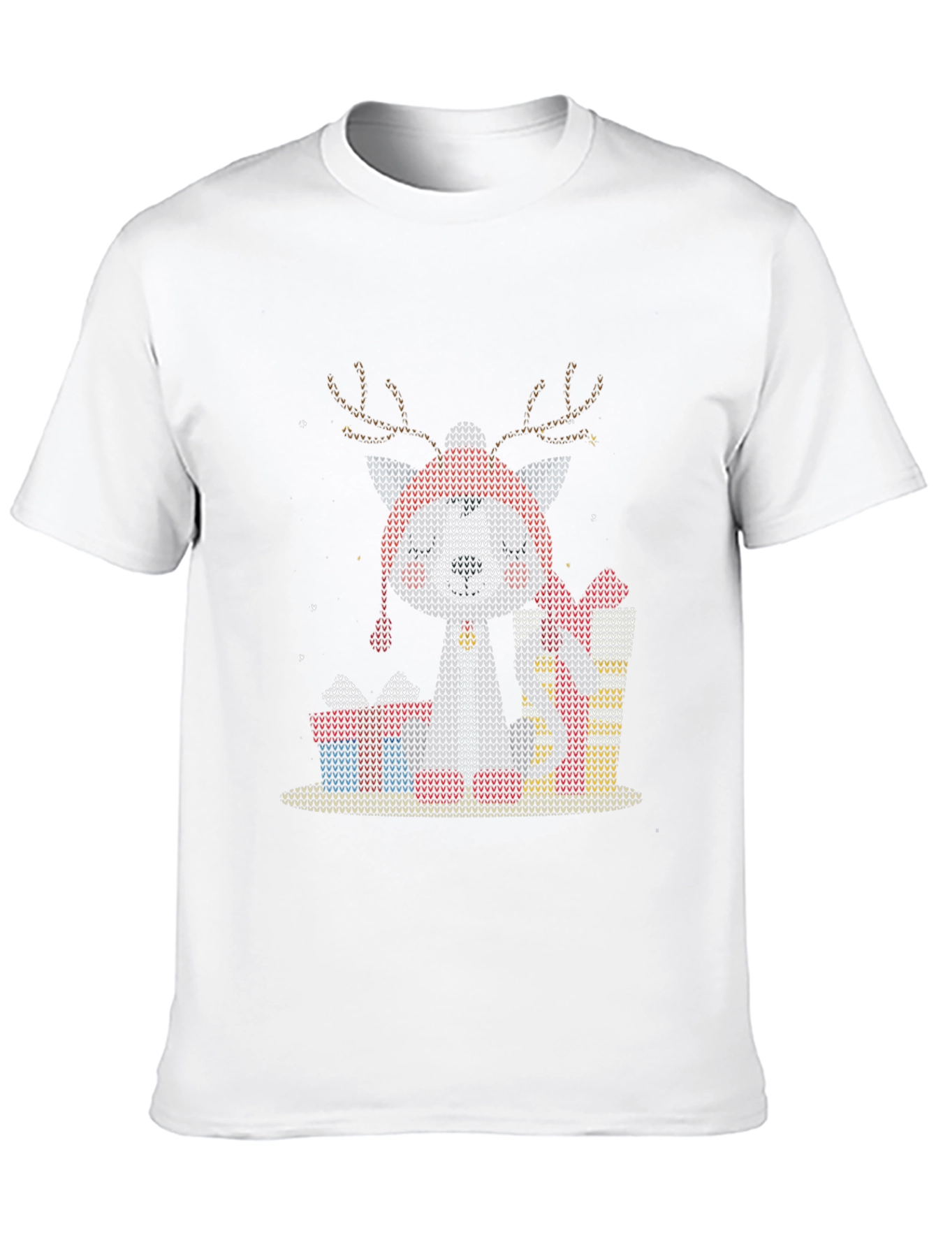 Black Festive Reindeer Dog Knit Pattern Tee view 10