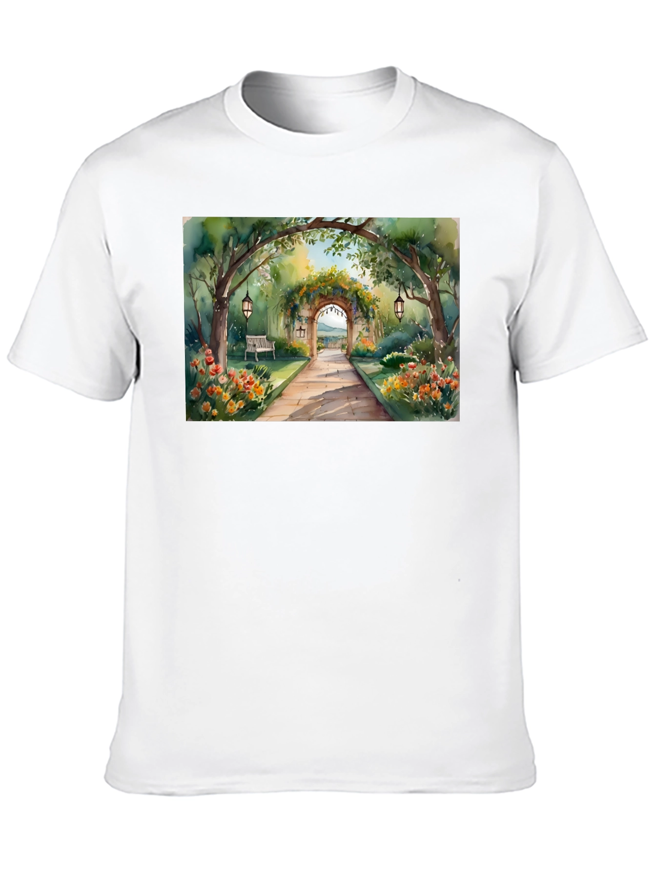 Black Watercolor Garden Path T-Shirt view 10
