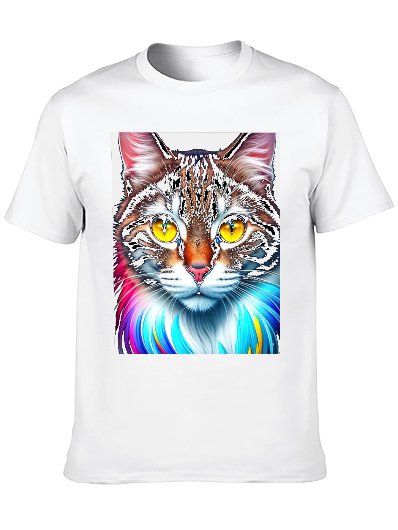 Black Colorful Cat Graphic Print Black T-Shirt view 10