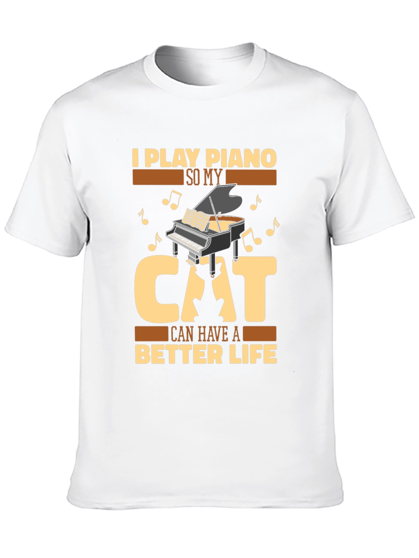 Black Piano Cat Lover T-Shirt - 'Better Life' Graphic Tee view 10
