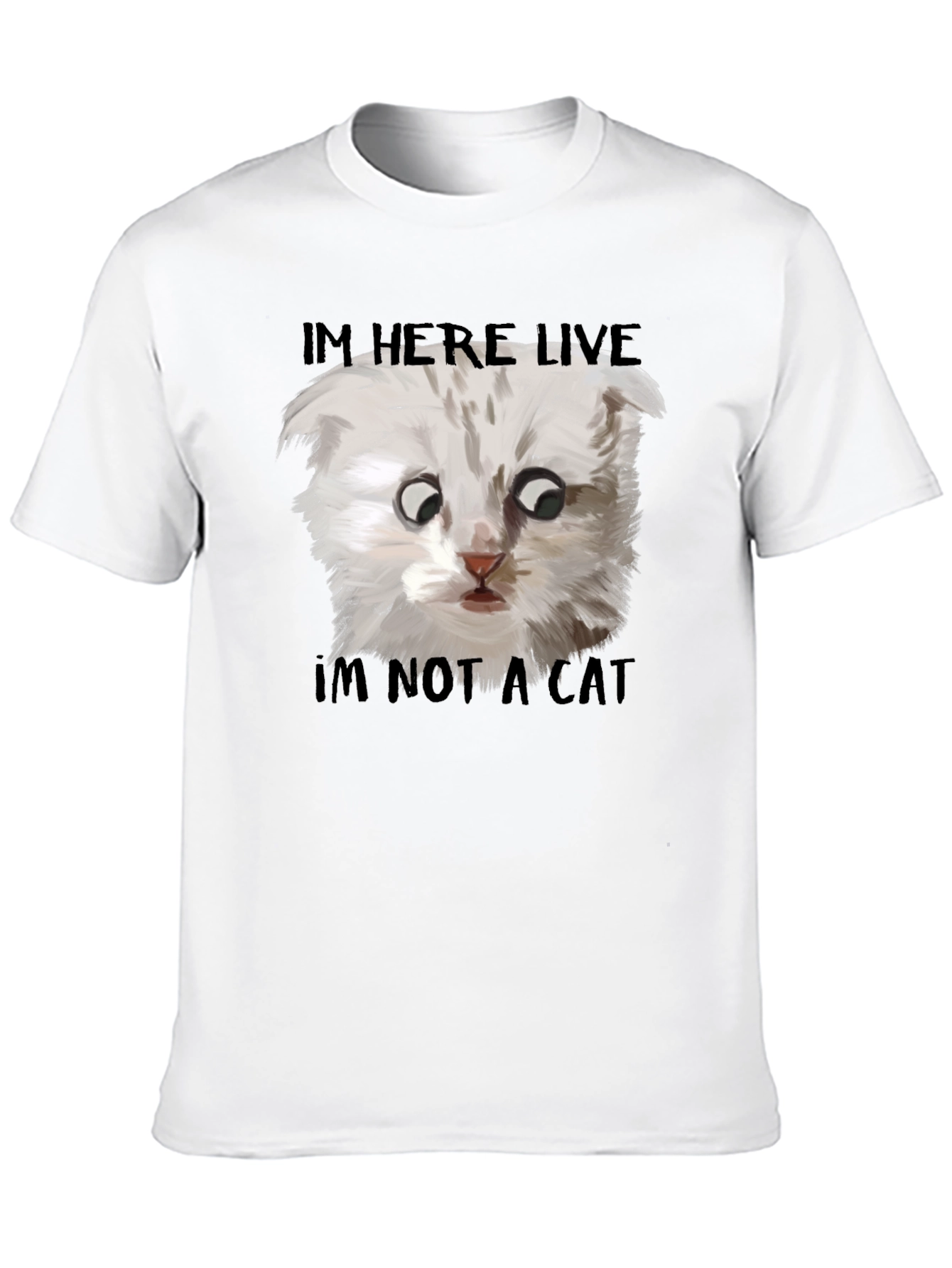 Black I'm Here Live, I'm Not A Cat T-Shirt view 10
