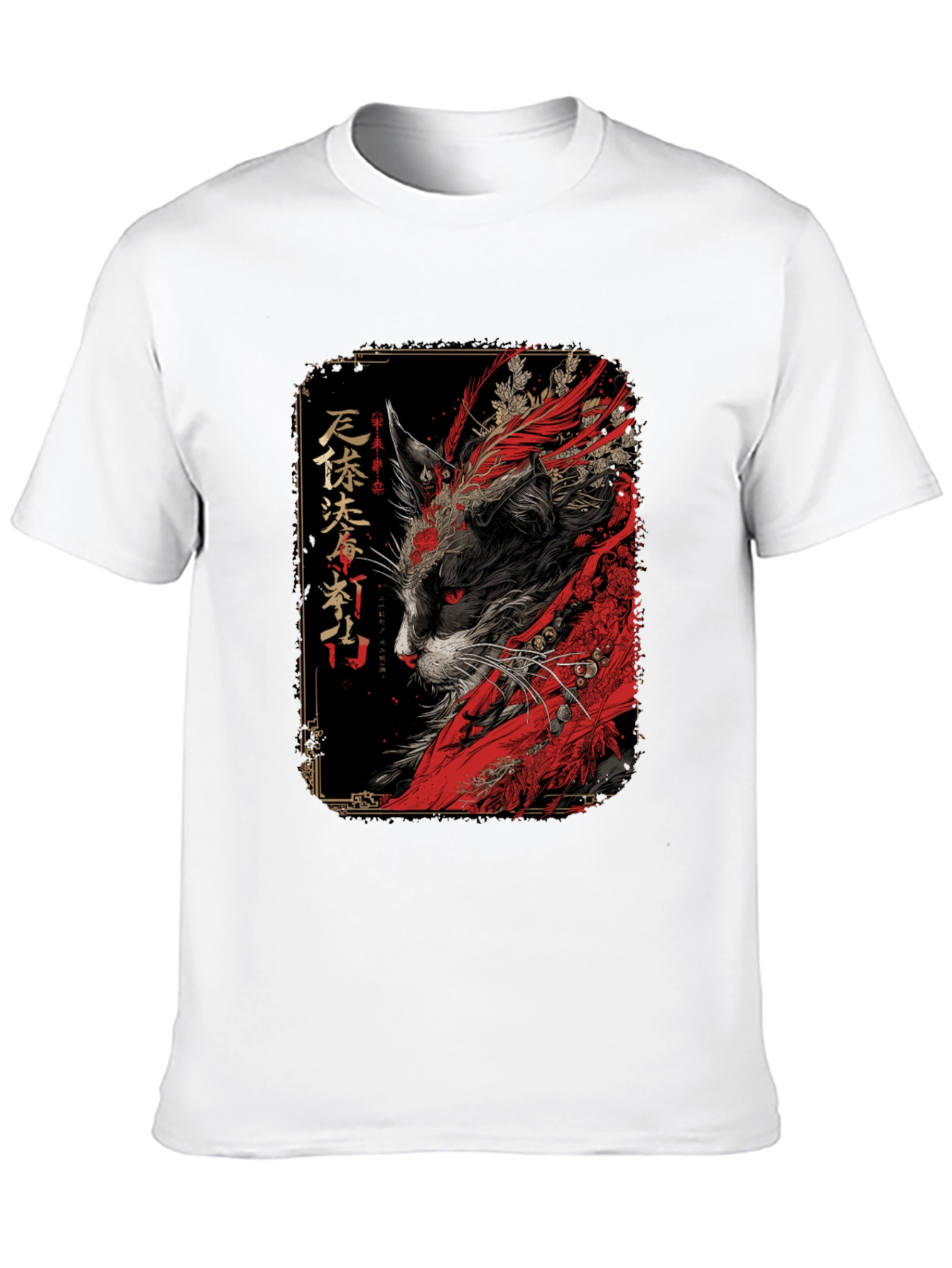 Black Japanese Cat Art T-Shirt view 10