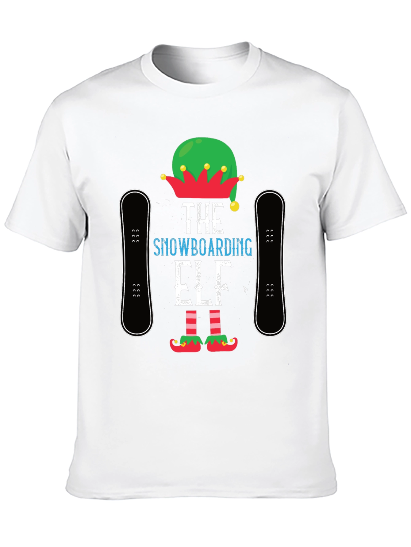 Black Snowboarding Elf T-Shirt: Holiday Fun! view 10