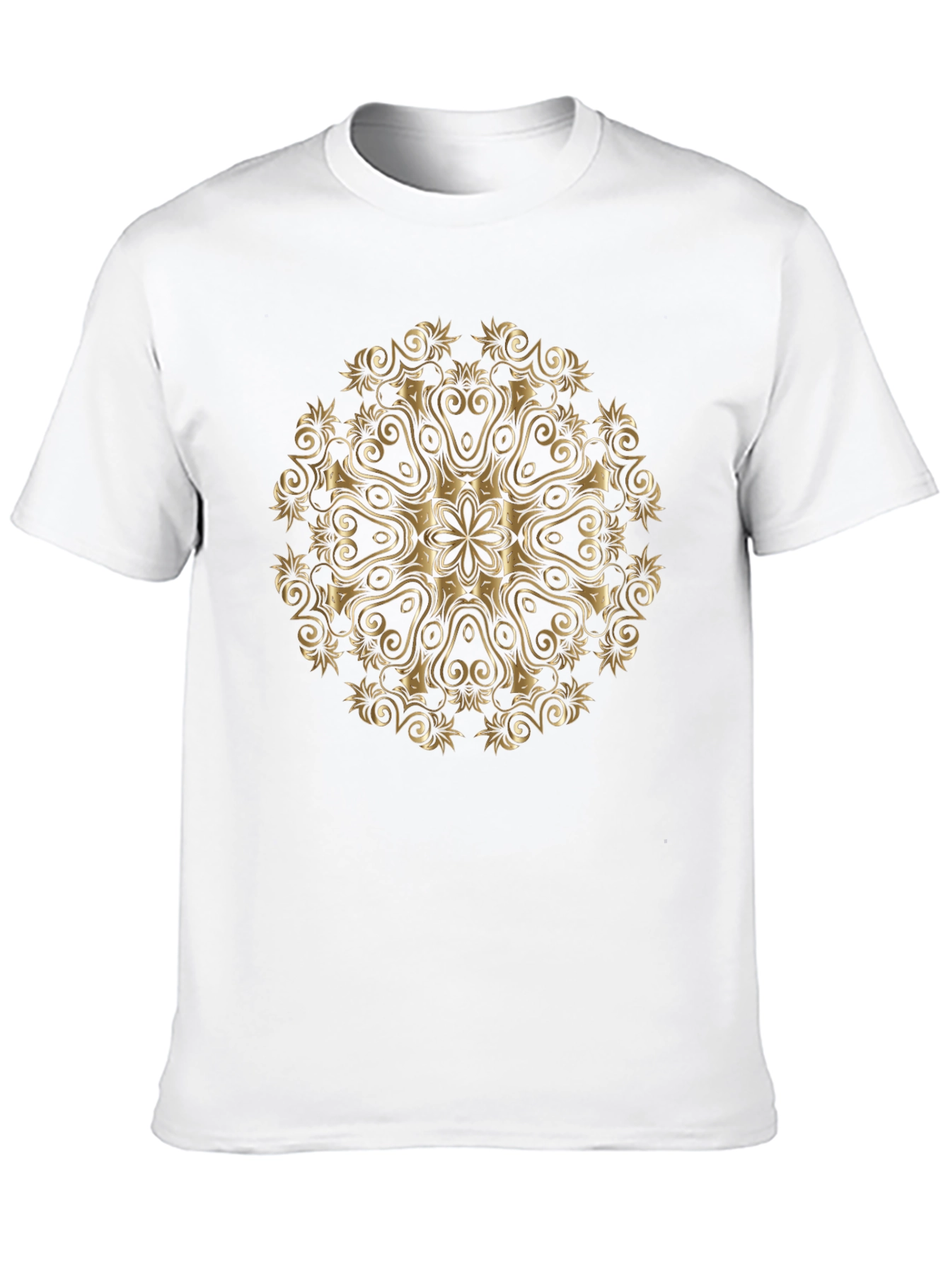 Black Elegant Gold Mandala Print Black T-Shirt view 10