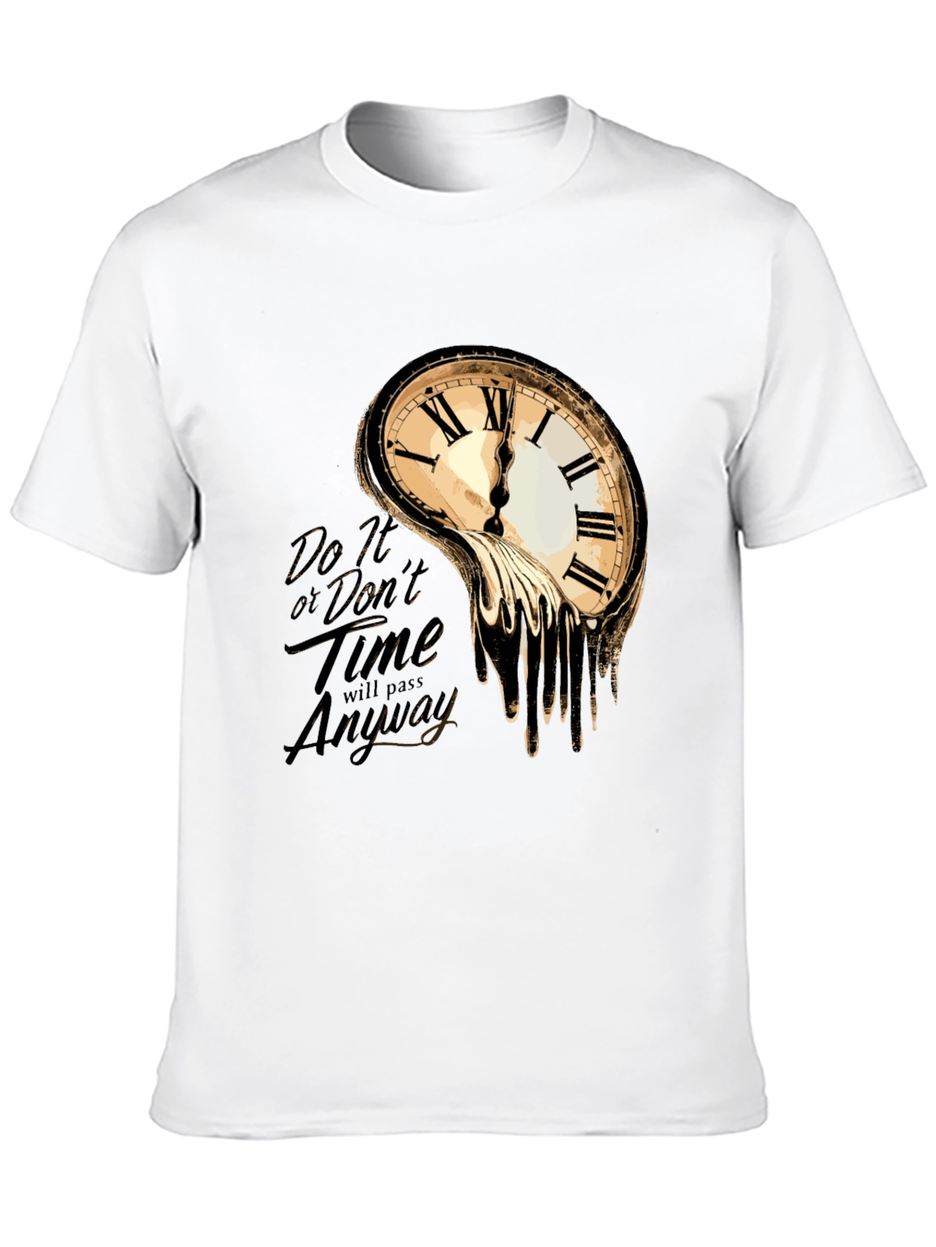 Black Melting Clock Graphic T-Shirt - Time Waits for No One view 10
