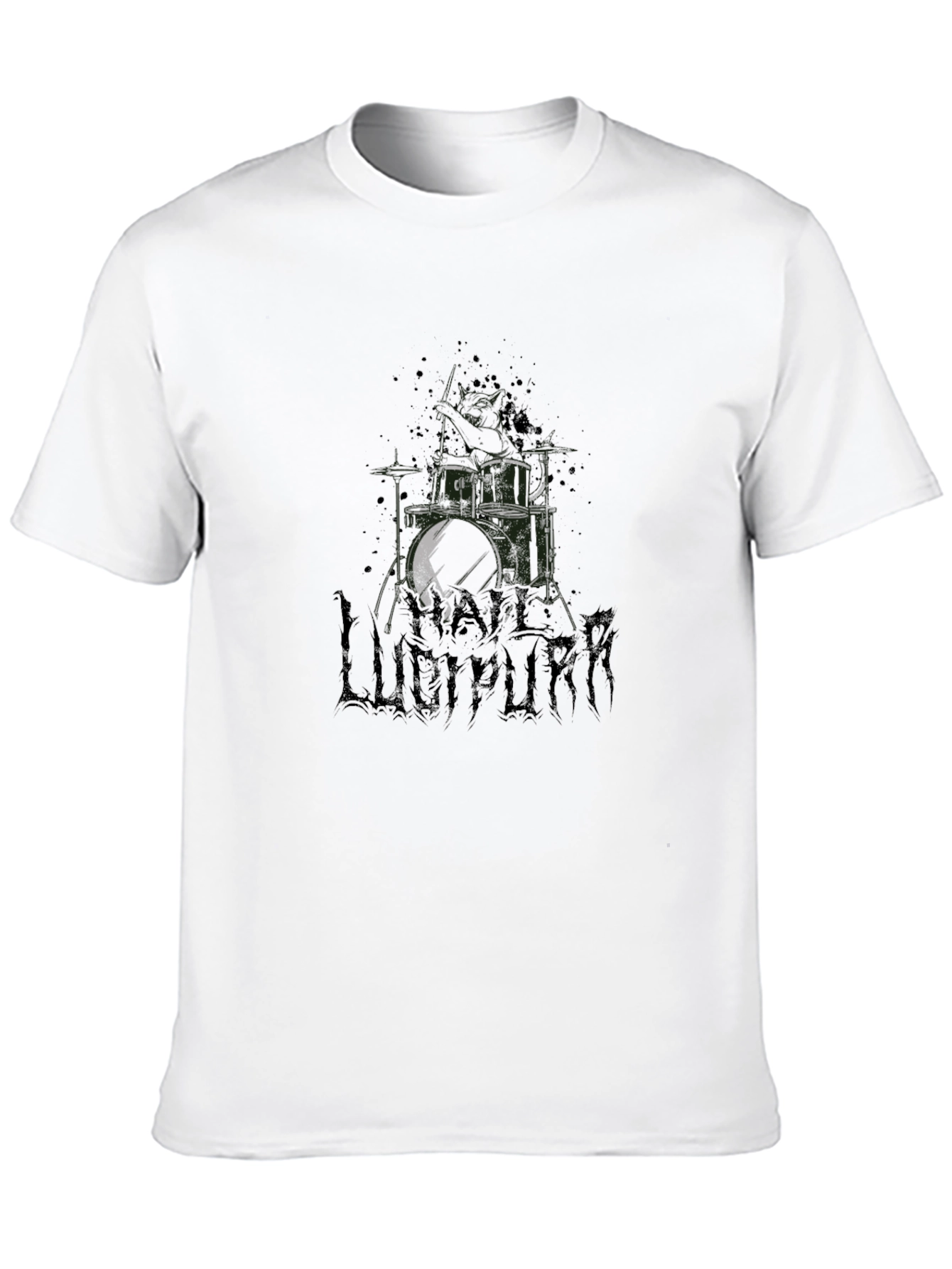 Black Lucipurr Black T-Shirt - Drum Kit Design view 10