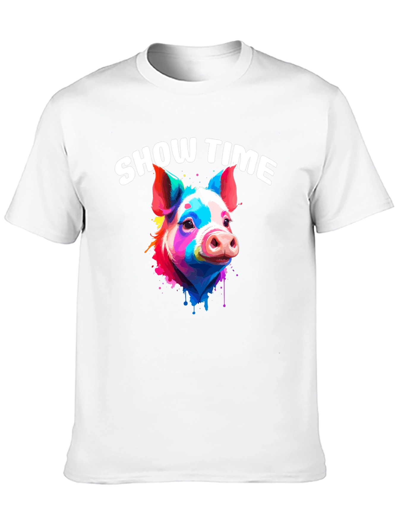Black Show Time Pig T-Shirt: Colorful Animal Graphic Tee view 10