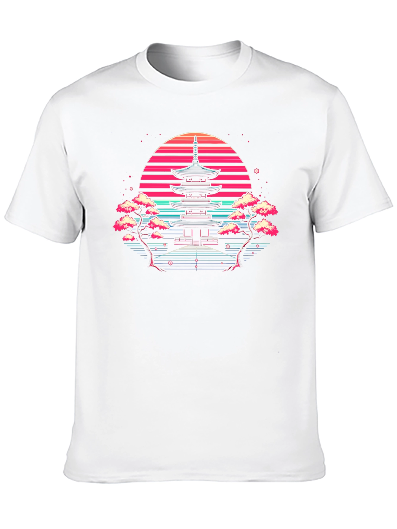 Black Retro Japanese Temple Sunset T-Shirt view 10