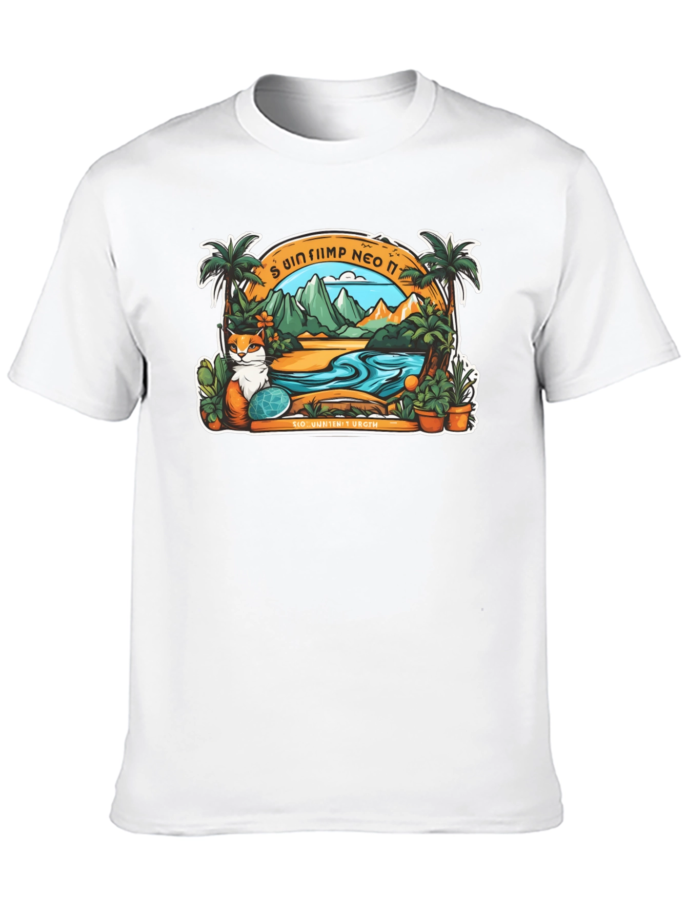 Black Tropical Cat Paradise Black T-Shirt view 10