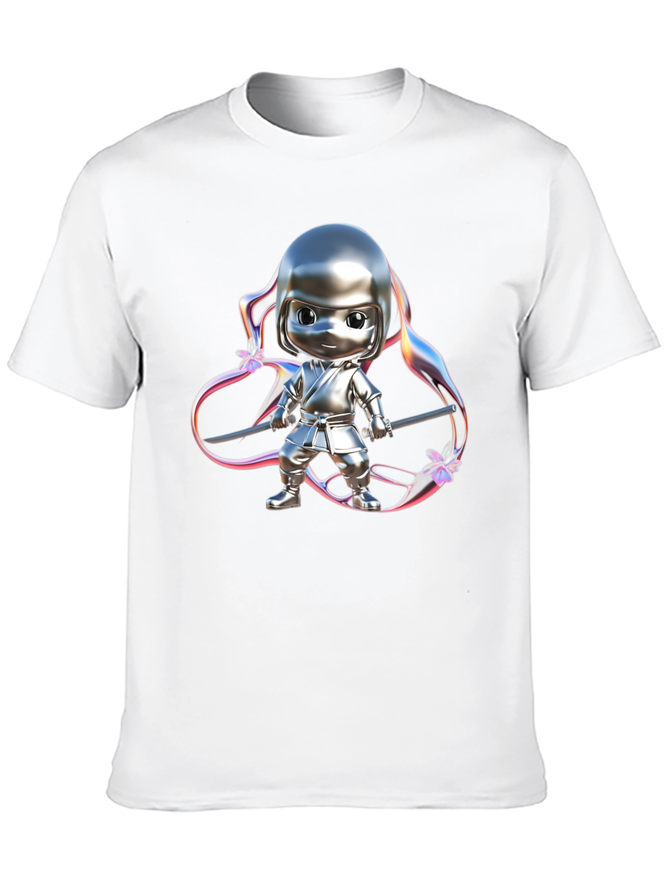 Black Ninja Cartoon Graphic Black T-Shirt view 10