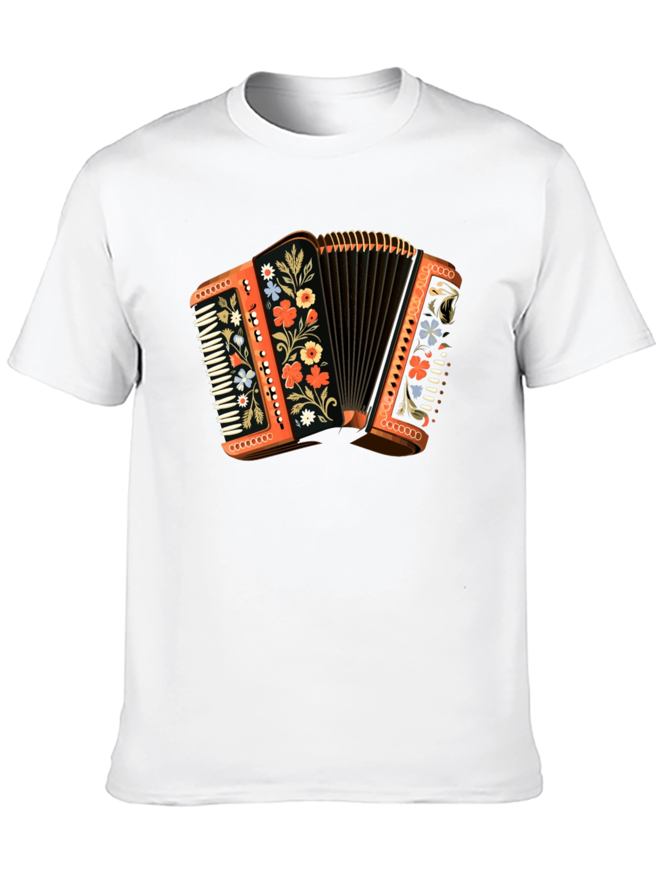 Black Accordion Floral T-Shirt - Music Lover Gift view 10