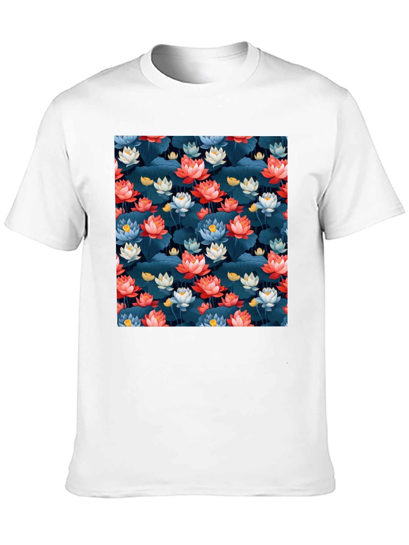 Black Lotus Flower Print Black T-Shirt view 10