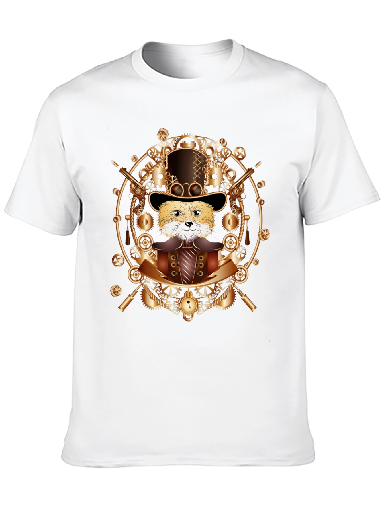Black Steampunk Fox T-Shirt - Unique Graphic Tee view 10
