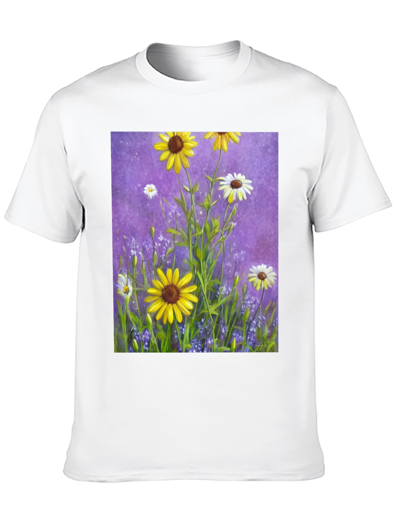 Black Floral Garden T-Shirt: Vibrant Sunflower Meadow Design view 10