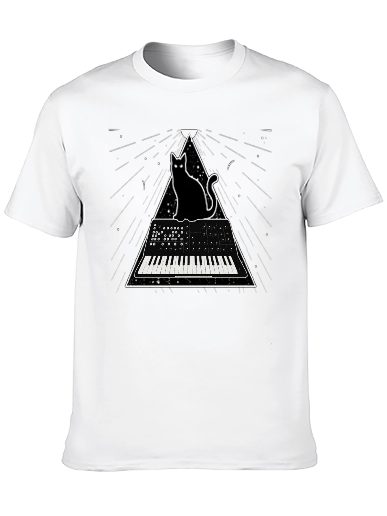 Black Cat Keyboard T-Shirt - Synthwave Style view 10