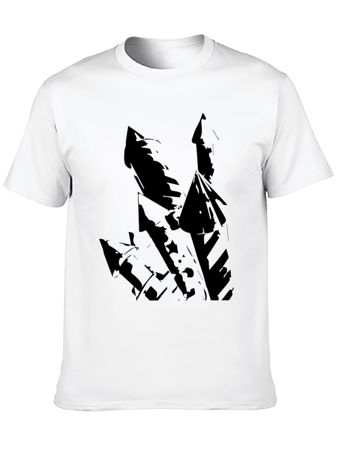 Black Men's Black T-Shirt with Abstract Castle Design view 10
