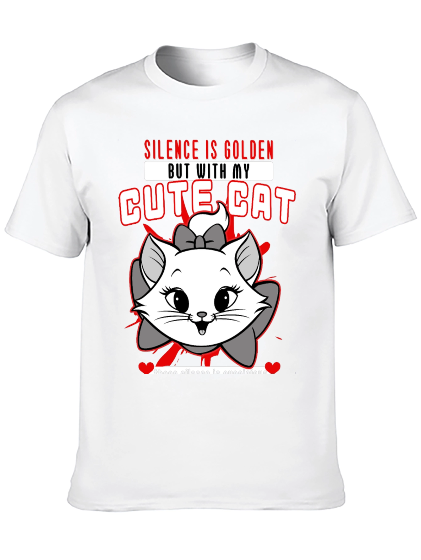 Black Cute Cat Graphic Tee - "Silence is Golden" view 10