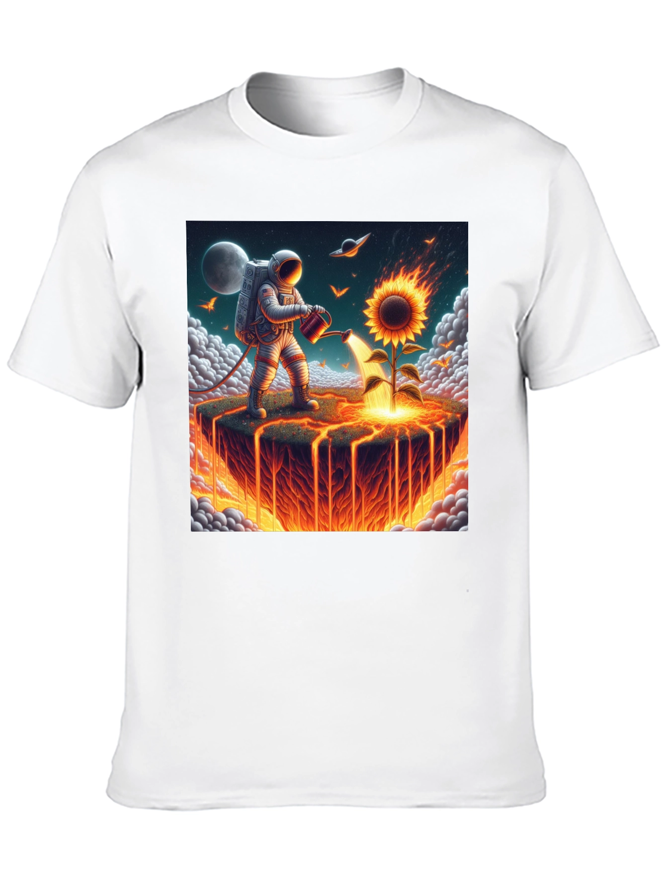Black Astronaut Watering Fire Sunflower T-Shirt view 10