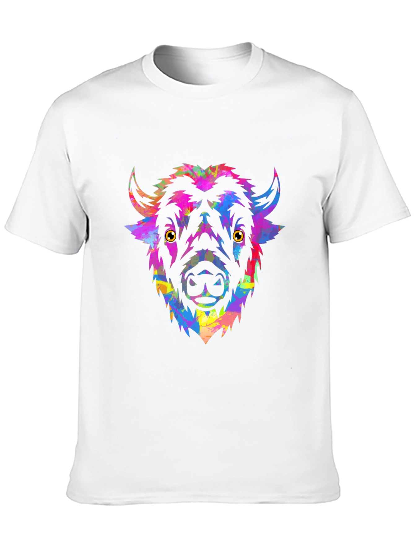 Black Colorful Bison Head Graphic Tee - Men's Black T-Shirt view 10