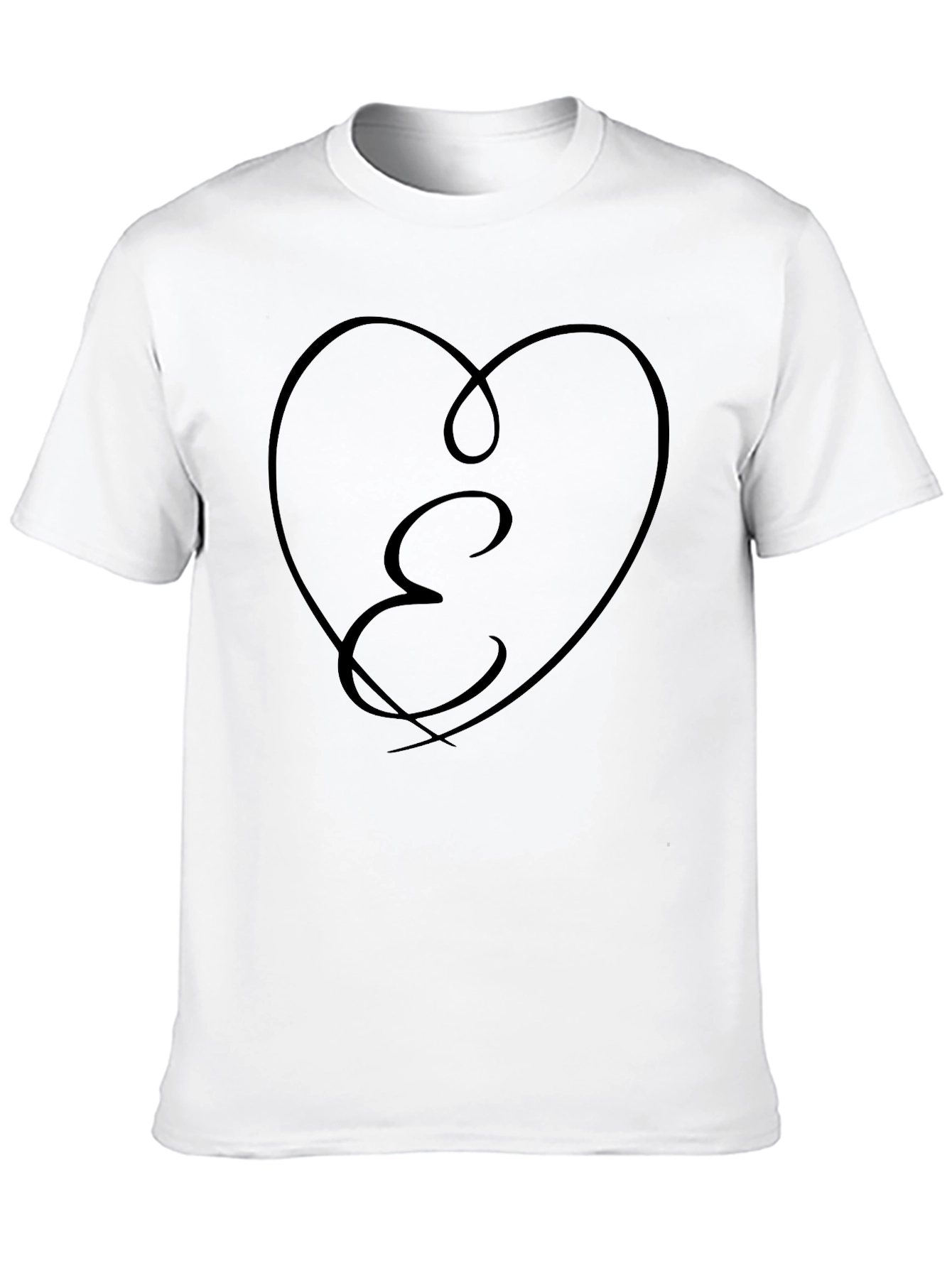Black Heart Initial E Black T-Shirt view 10