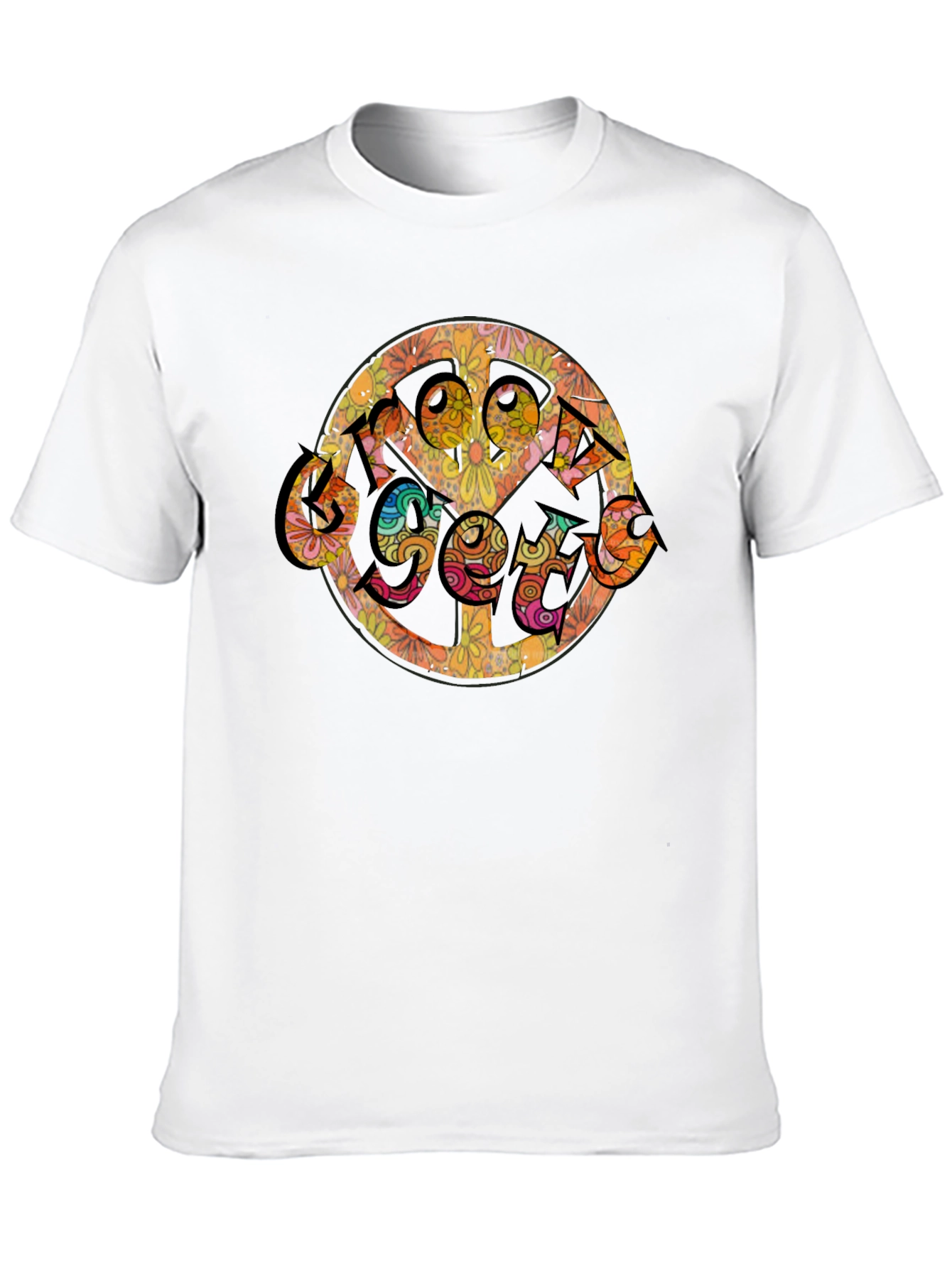 Black Groovy Retro Floral Peace Sign T-Shirt view 10