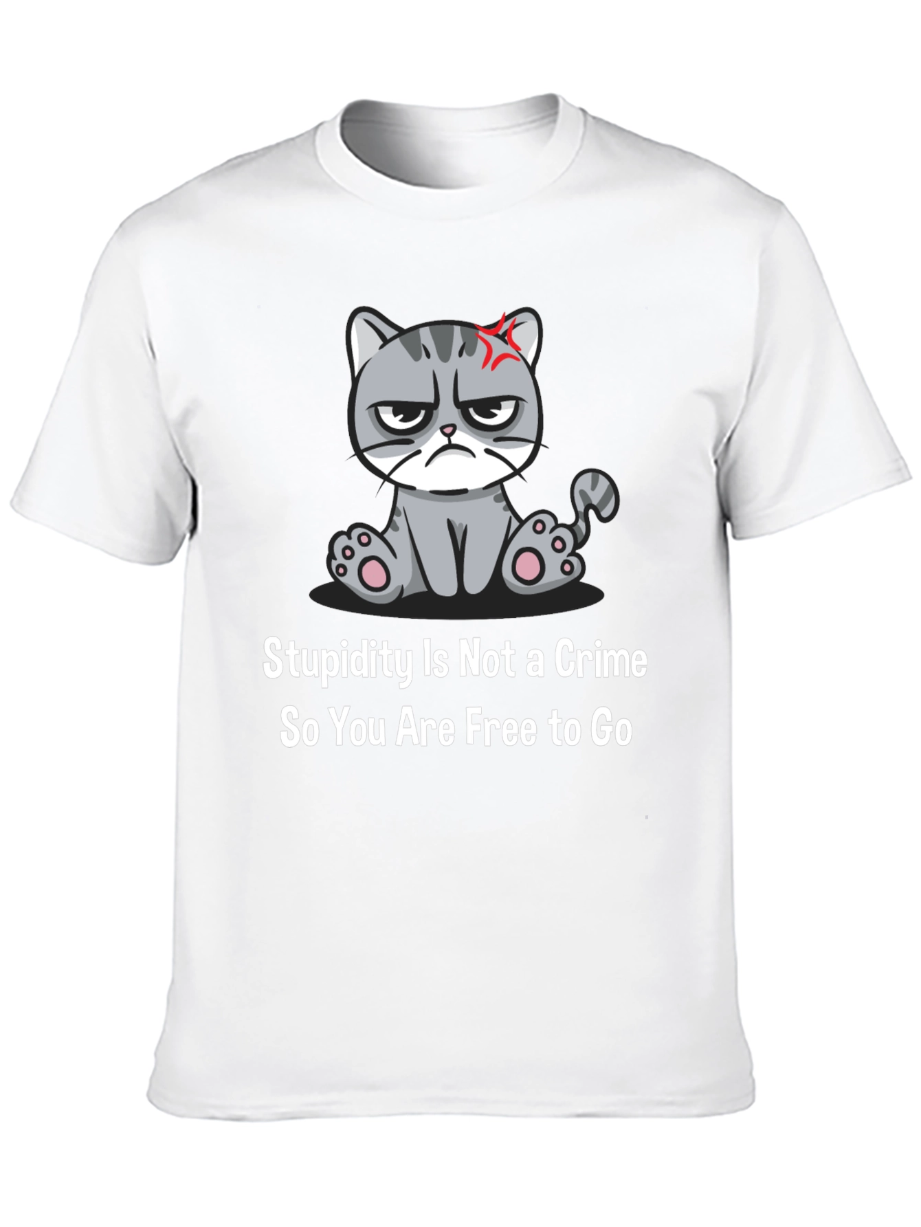 Black Grumpy Cat T-Shirt: Stupidity Is Not a Crime - Funny Sarcastic Tee view 10