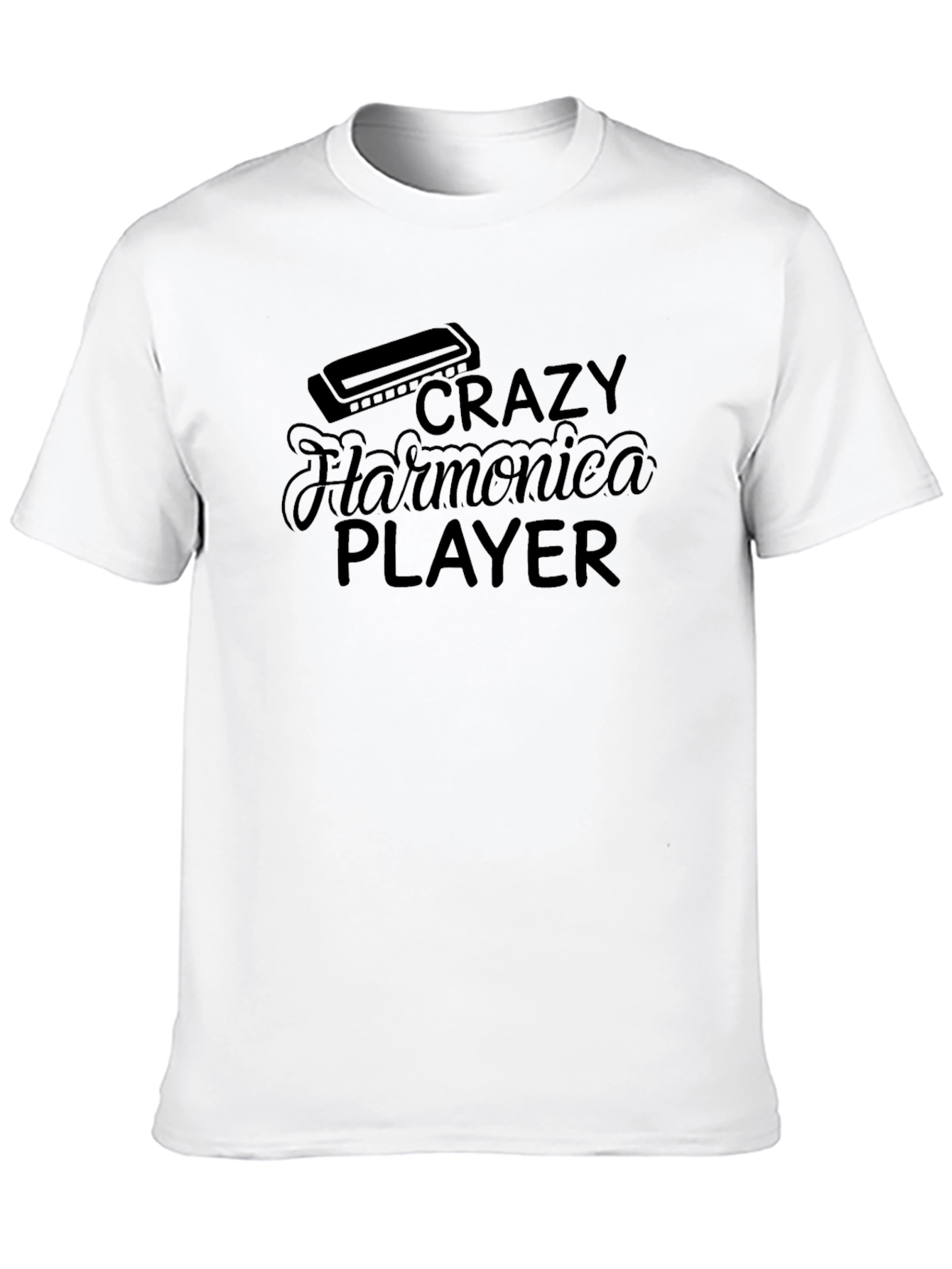 Black Crazy Harmonica Player T-Shirt - Music Lover Tee view 10