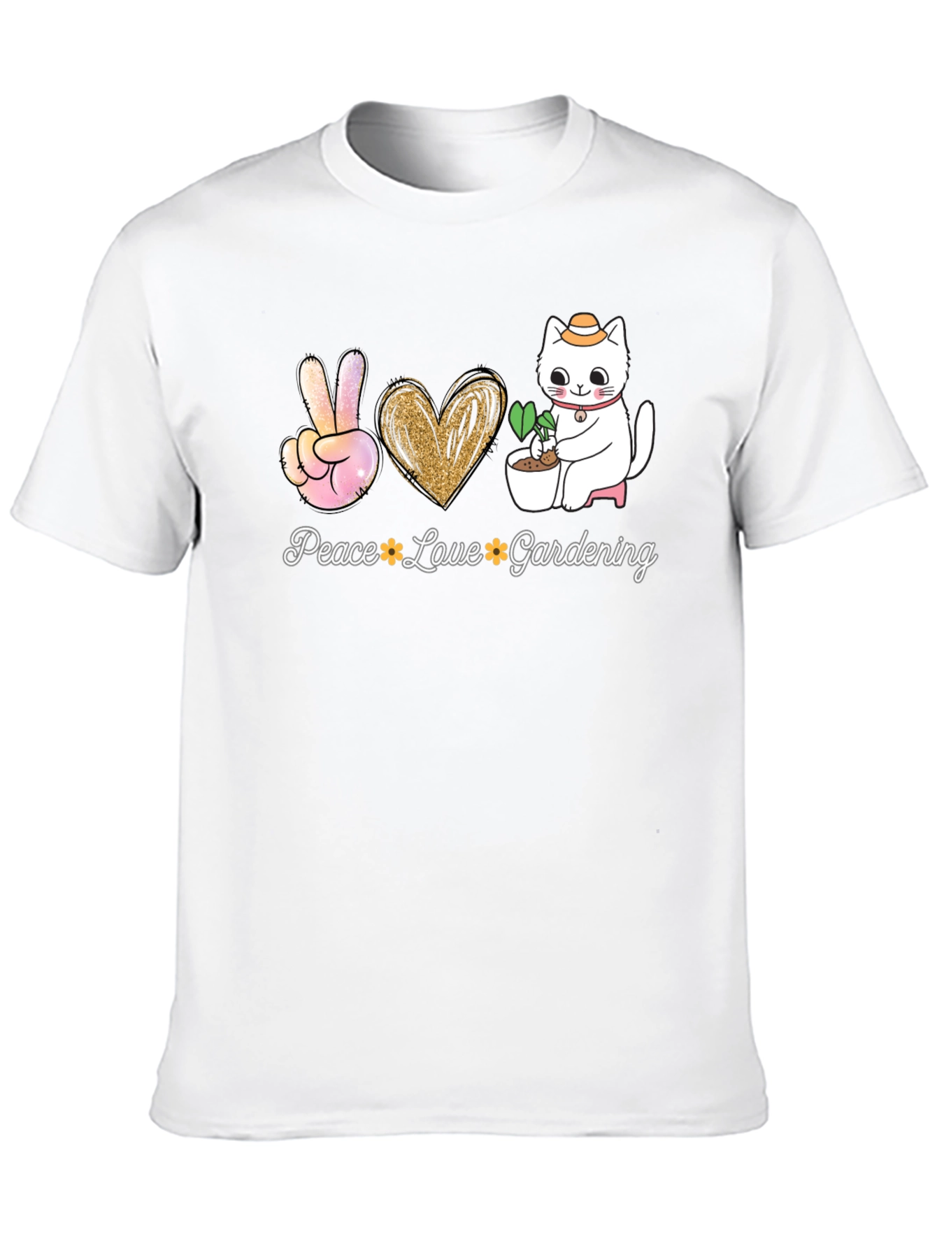 Black Peace Love Gardening T-Shirt - Cat Lover Tee view 10