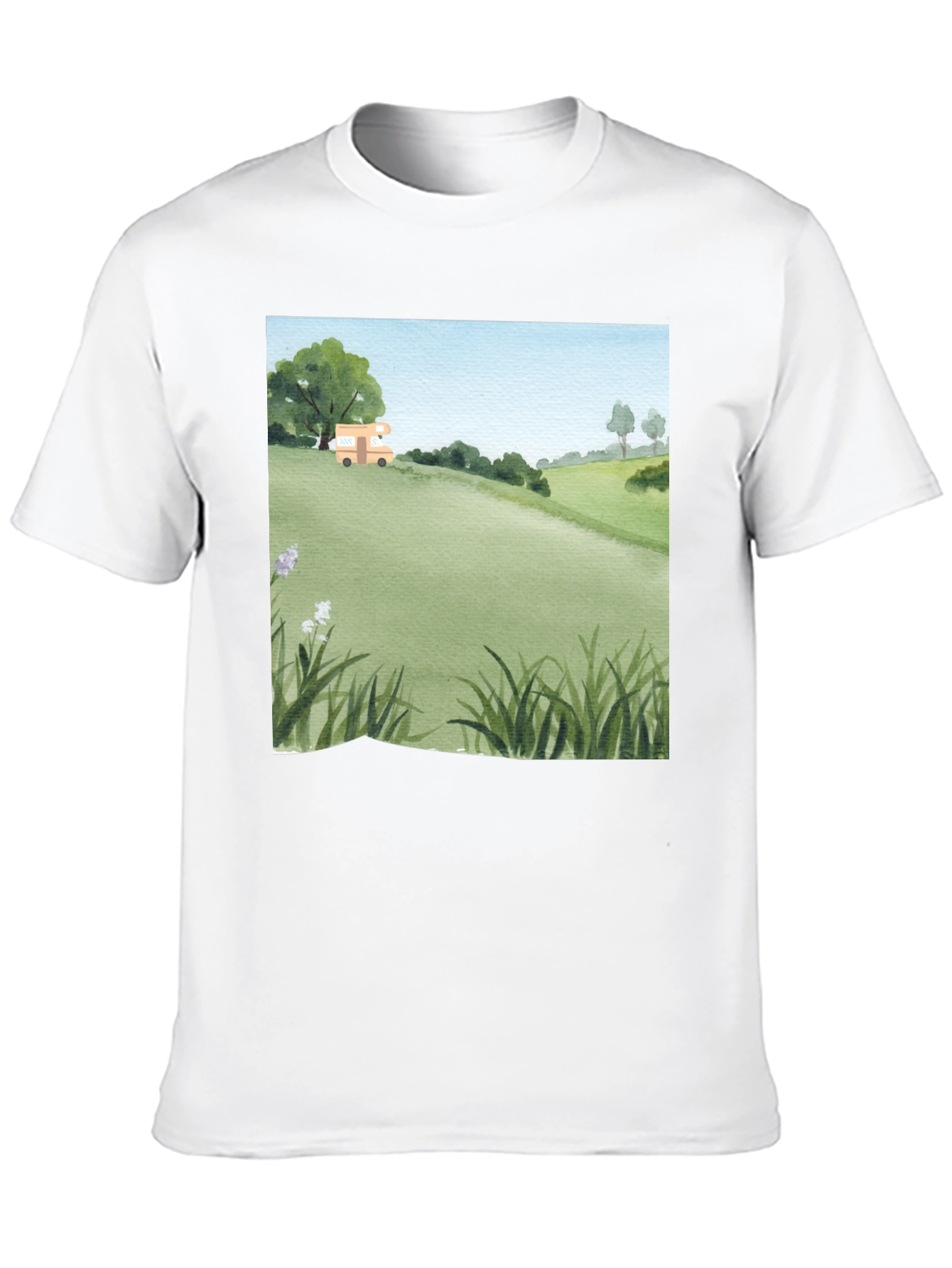 Black Watercolor Landscape Camper T-Shirt view 10