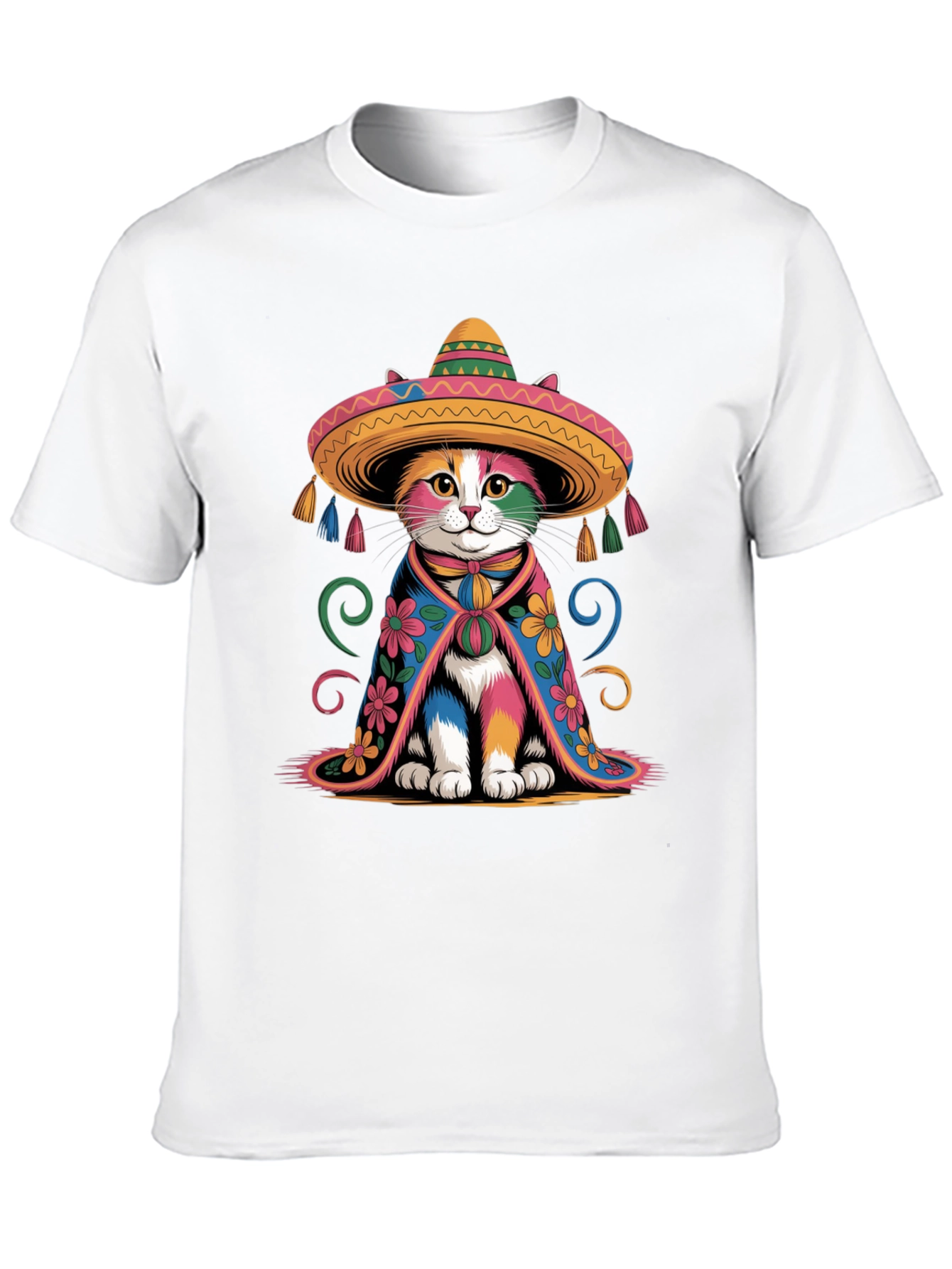 Black Colorful Cat Sombrero T-Shirt view 10