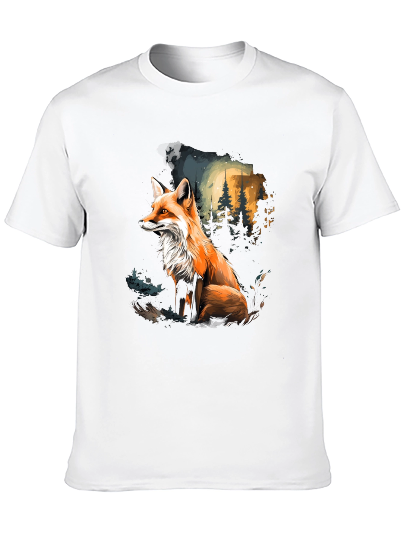 Black Fox in Forest Graphic Tee - Stylish Black T-Shirt view 10