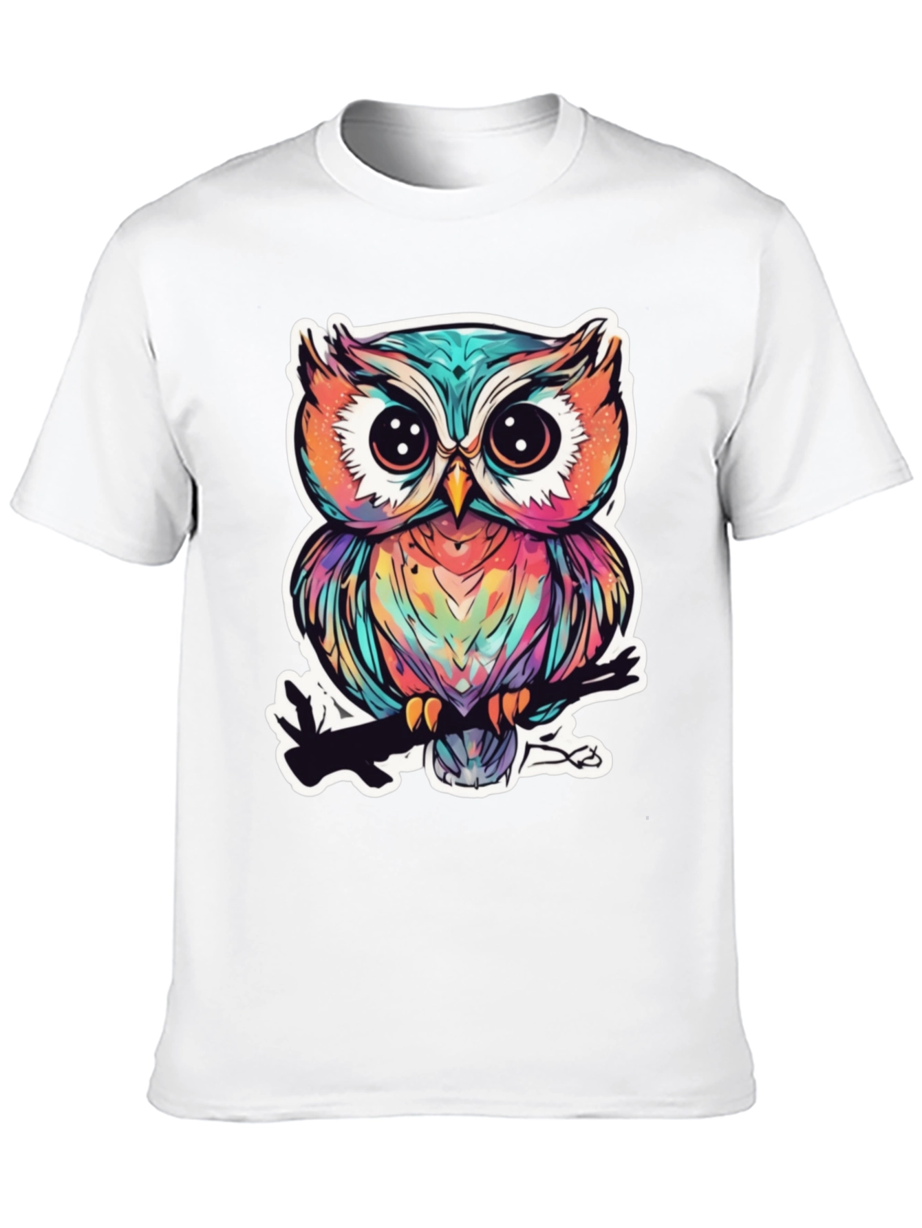 Black Colorful Owl Graphic Tee - Unique Bird Design view 10