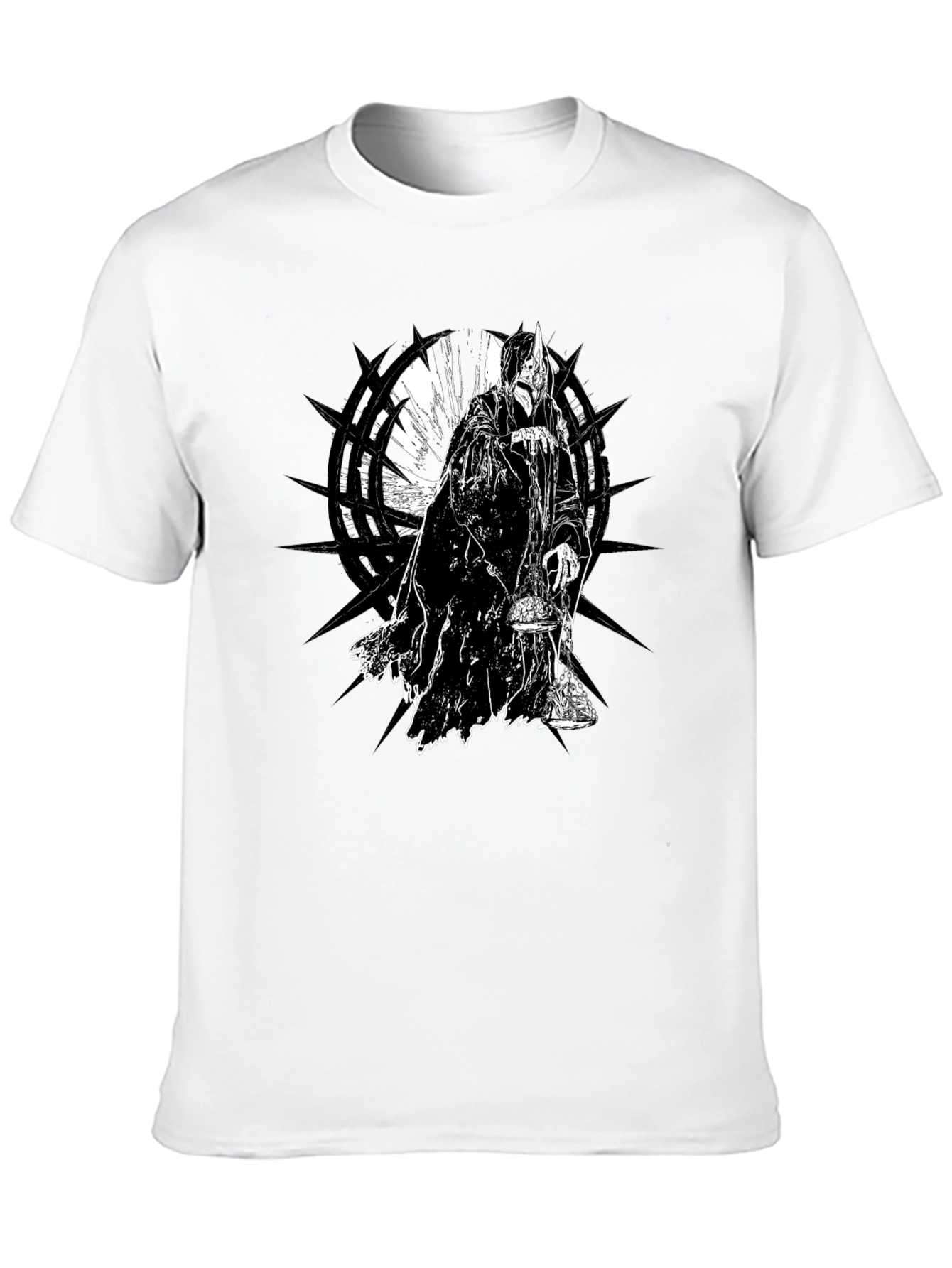 Black Men's Black T-Shirt with Fantasy Grim Reaper Design view 10